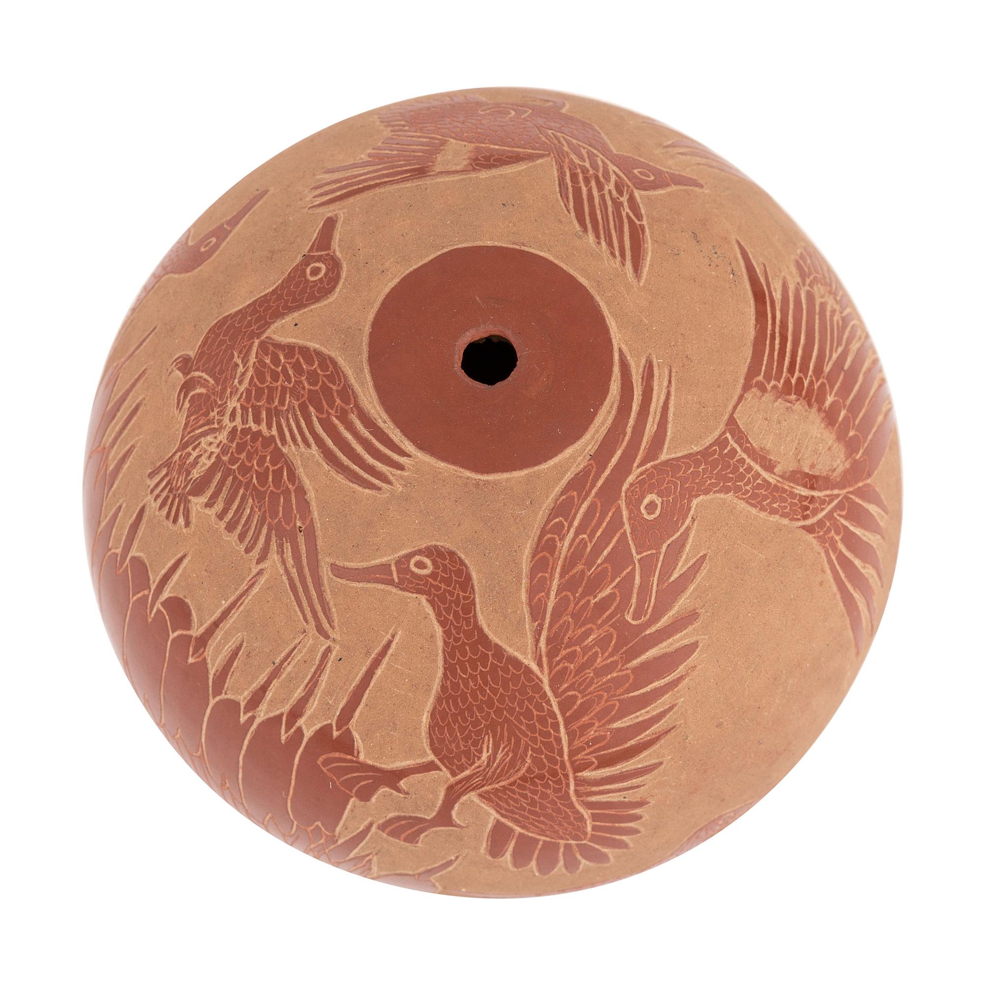 Redware Sgraffito Pottery Seed Jar, with Ducks