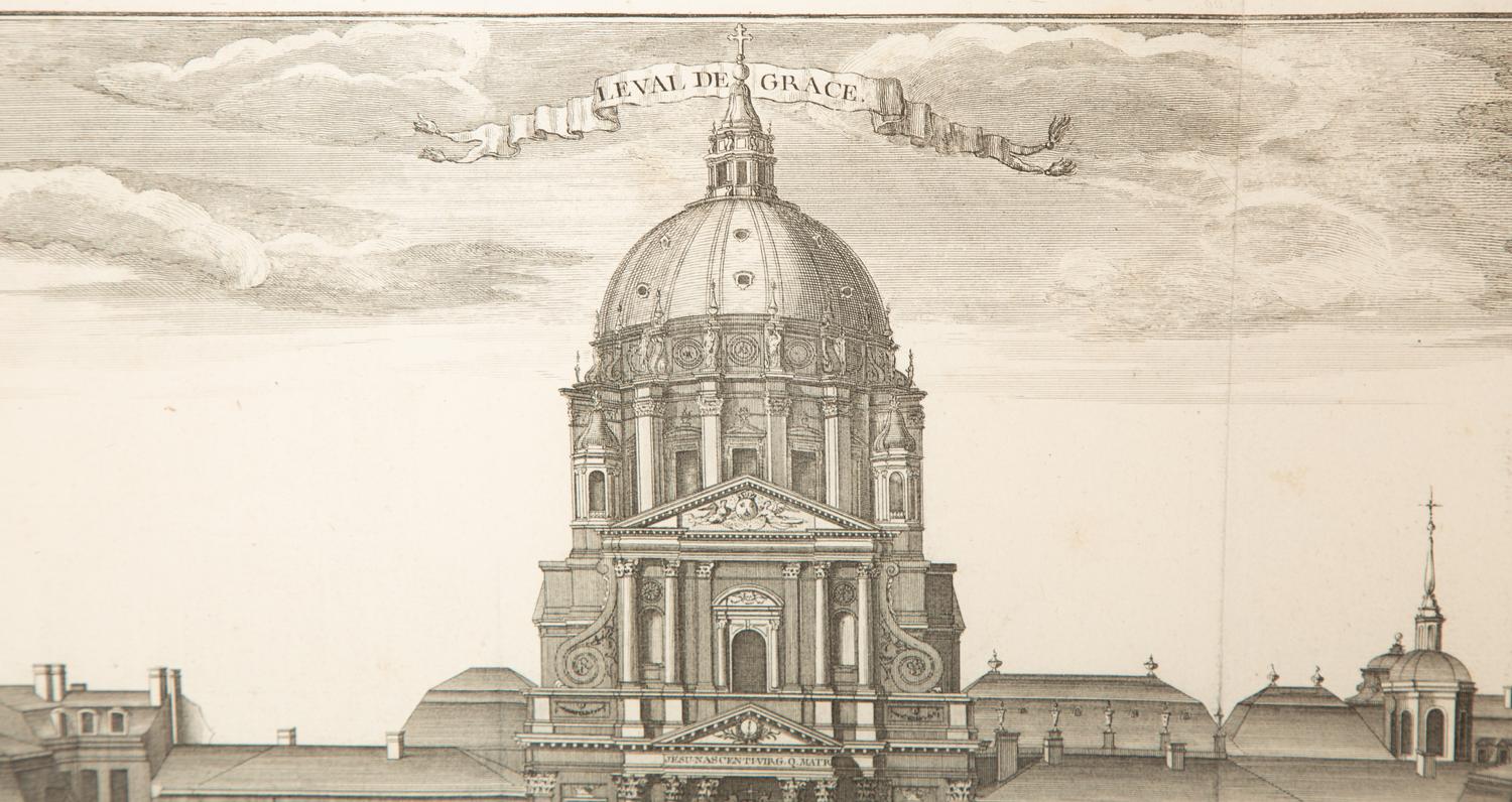 A Copper Engraving by Francois-Philippe Charpentier (French, 1734-1817) Vue Persepctive de la Facade de L'Abbaye Royal du Val du Grace
