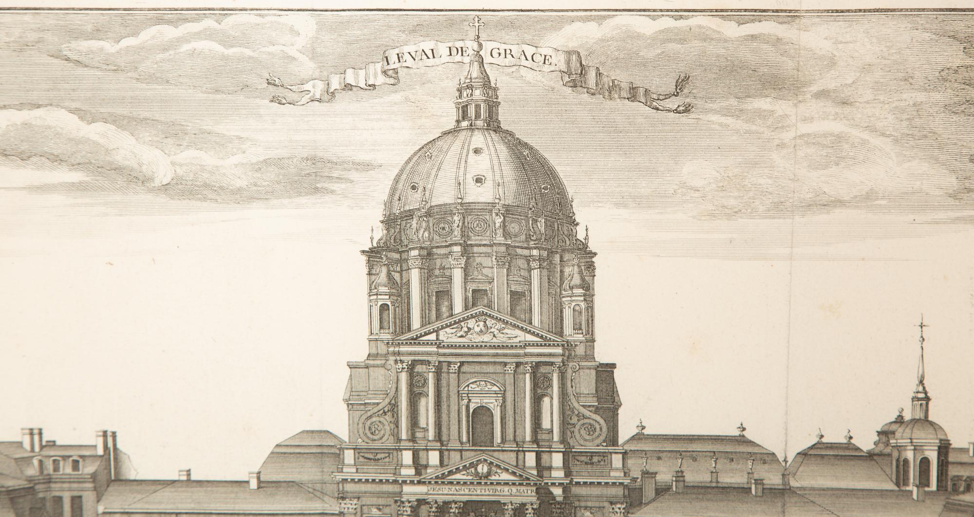 A Copper Engraving by Francois-Philippe Charpentier (French, 1734-1817) Vue Persepctive de la Facade de L'Abbaye Royal du Val du Grace