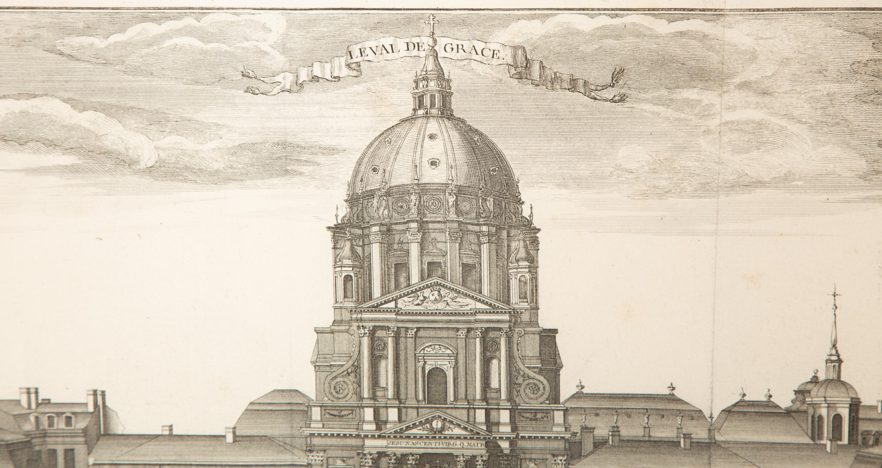 A Copper Engraving by Francois-Philippe Charpentier (French, 1734-1817) Vue Persepctive de la Facade de L'Abbaye Royal du Val du Grace