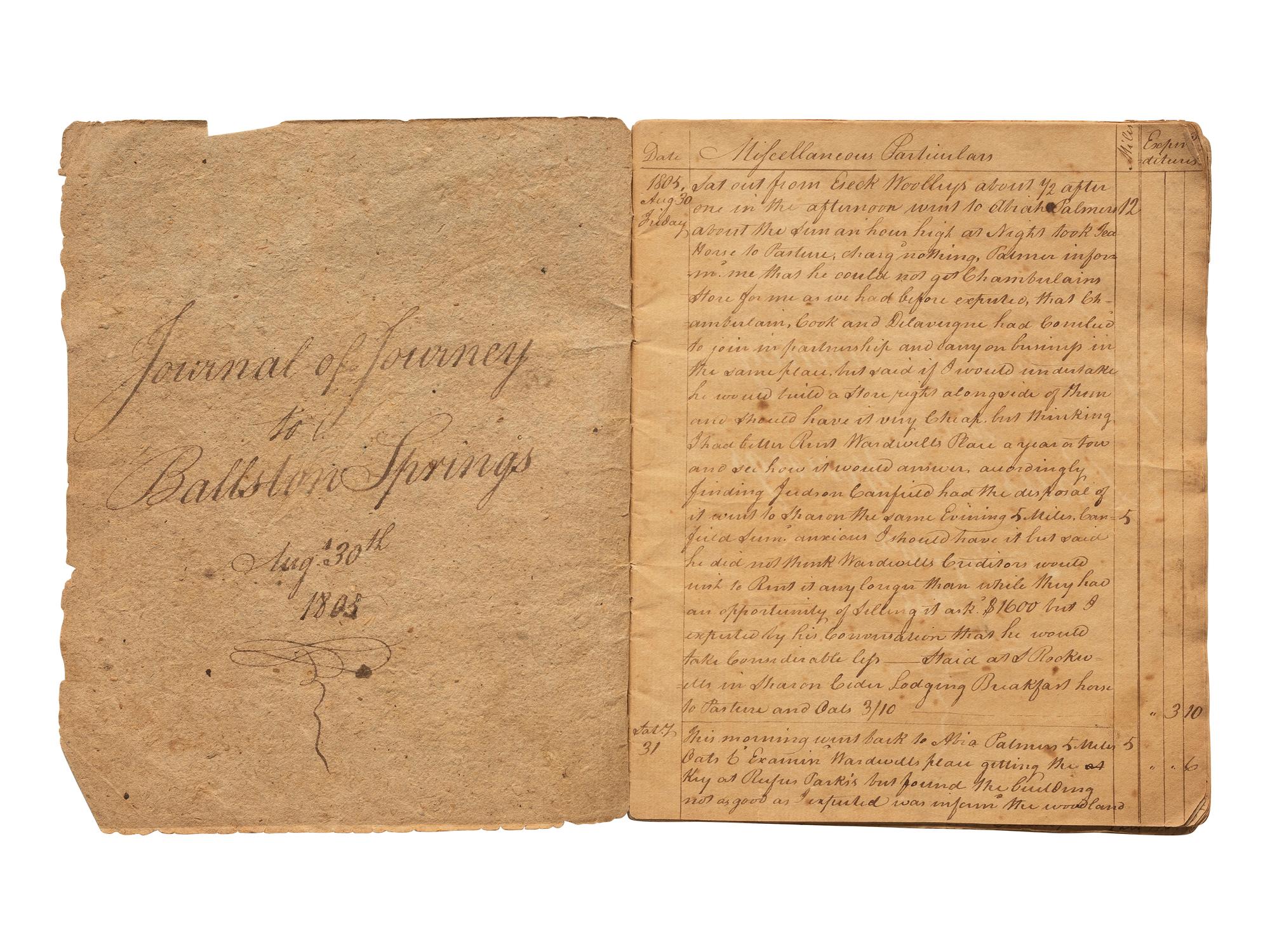 America in Manuscript Journal of [a] Journey to Ballston Springs. New York, 30 August 1805.
