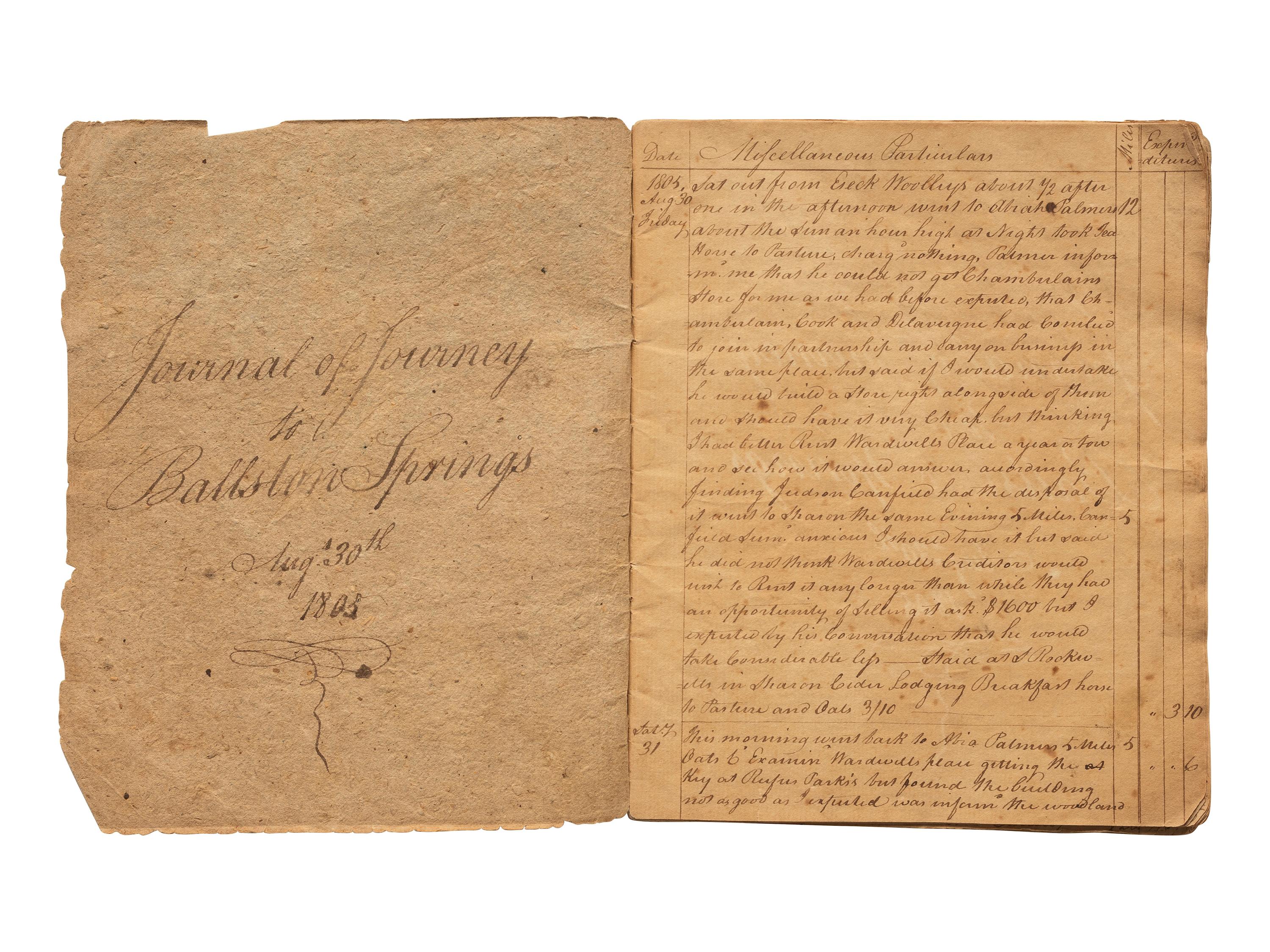 America in Manuscript Journal of [a] Journey to Ballston Springs. New York, 30 August 1805.