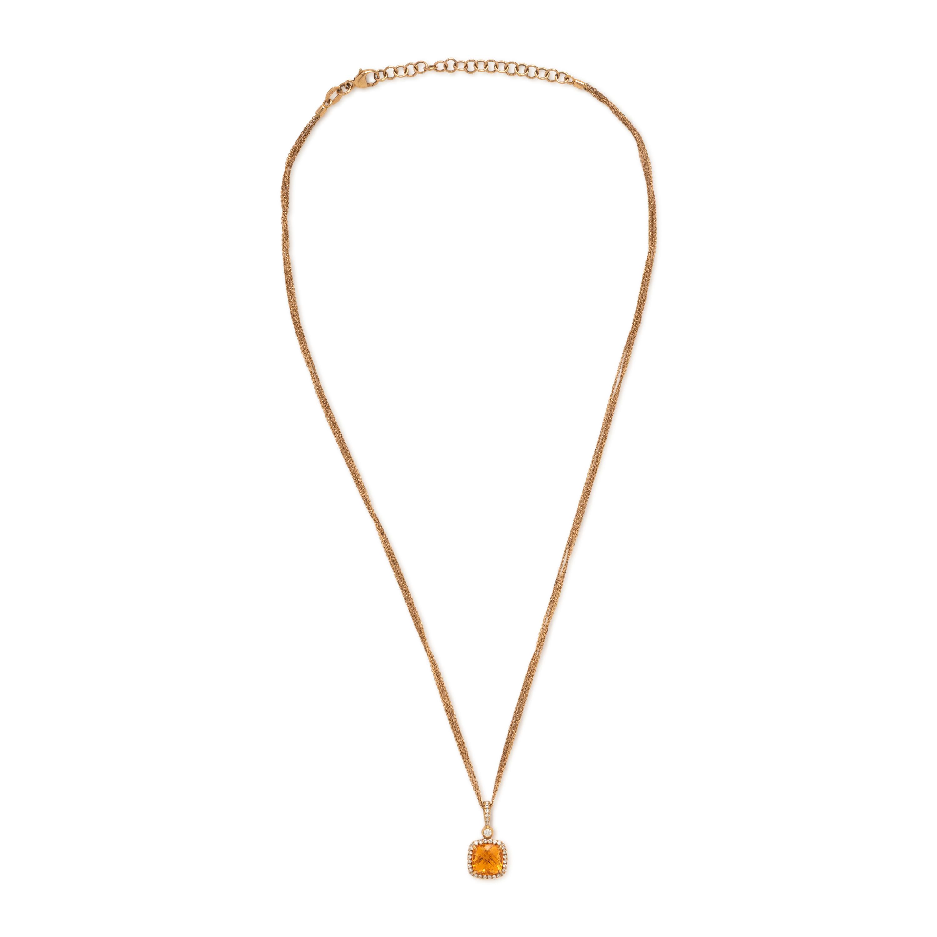 Spessartine Garnet, Diamond, and Rose Gold Pendant Necklace