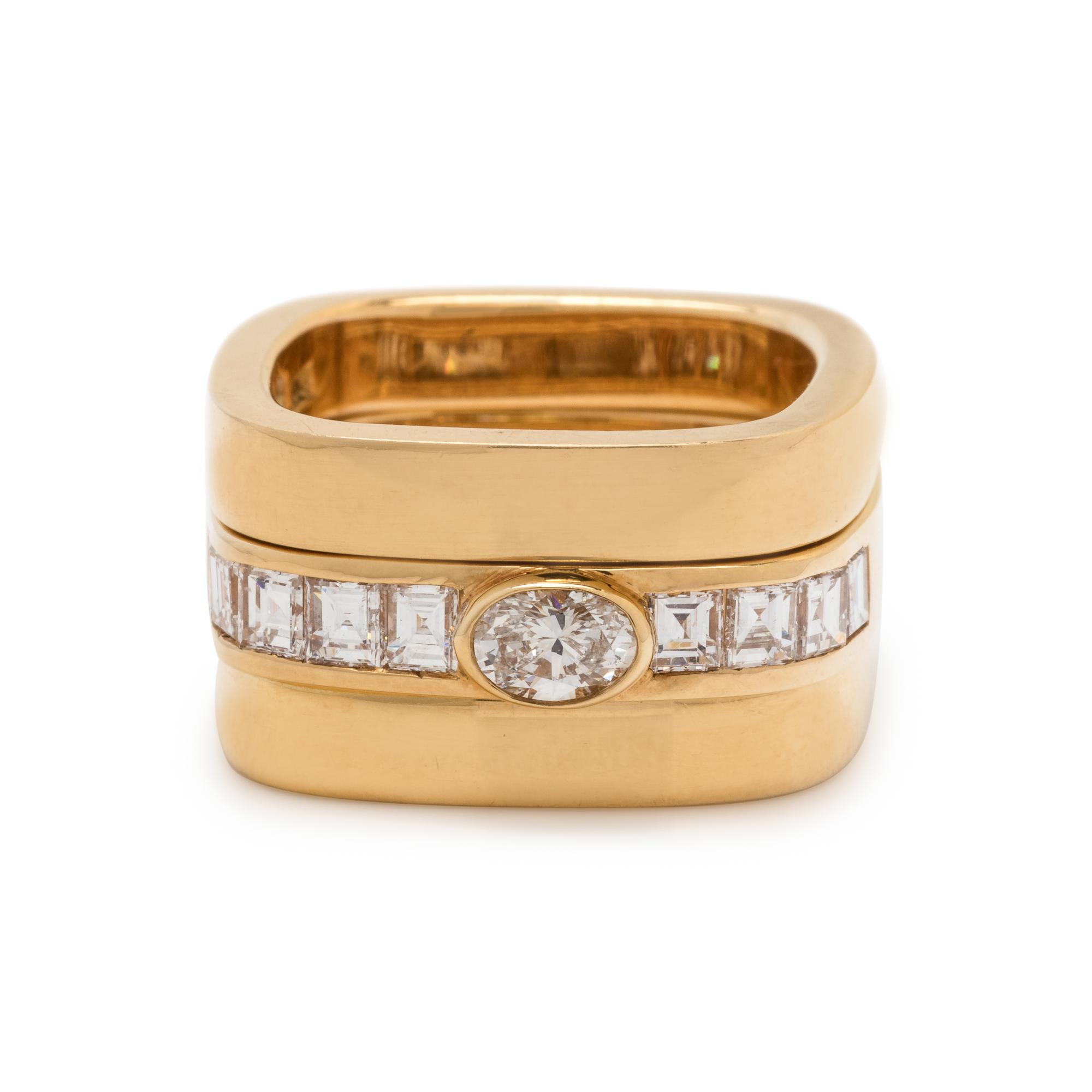 MARVIN SCHLUGER, YELLOW GOLD AND DIAMOND RING SET