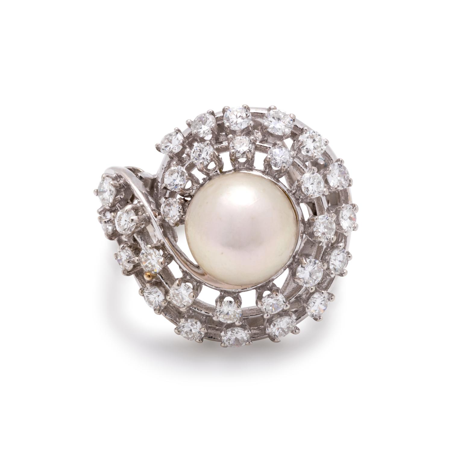 CULTURED PEARL AND DIAMOND RING
