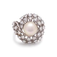 CULTURED PEARL AND DIAMOND RING