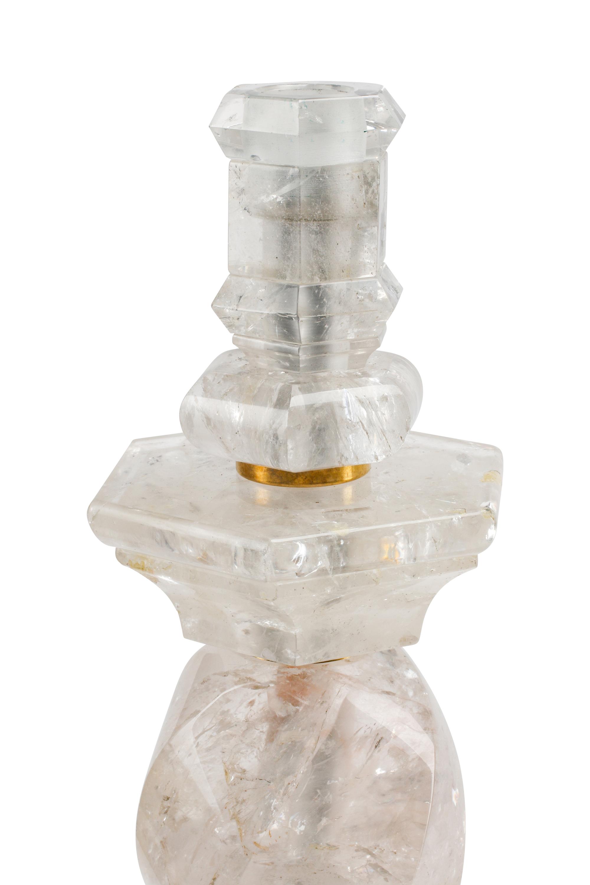 A Pair of Neoclassical Style Rock Crystal and Bronze Candlesticks