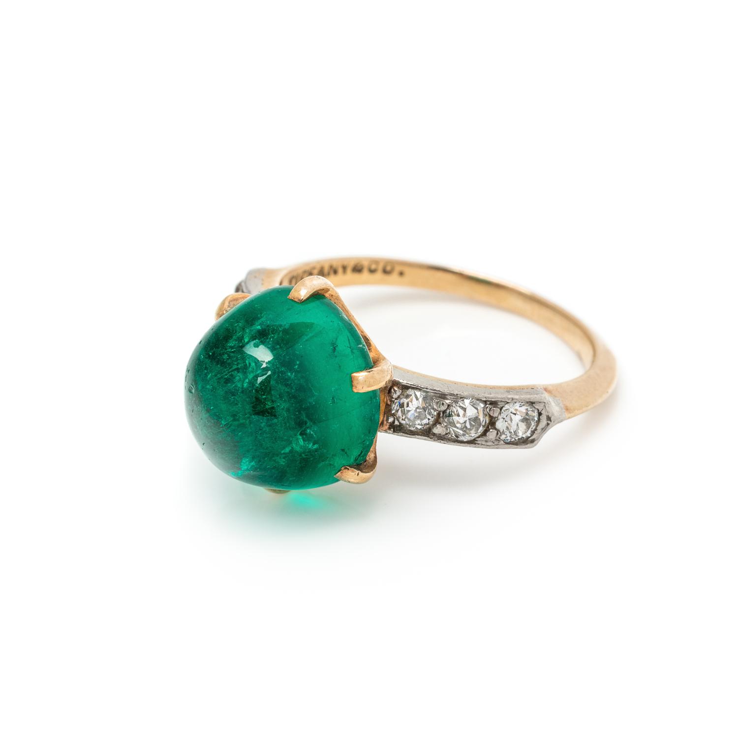 TIFFANY & CO., ANTIQUE, COLOMBIAN EMERALD AND DIAMOND RING
