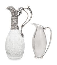 A Silver Mounted Cut Glass Claret Jug and a Danish Silver Pitcher