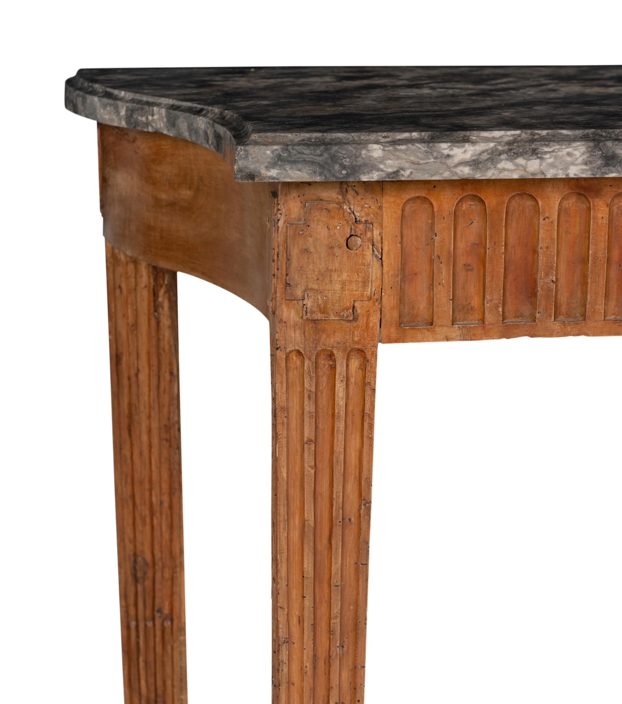 A Louis XVI Provincial Stained Fruitwood Marble-Top Console Table