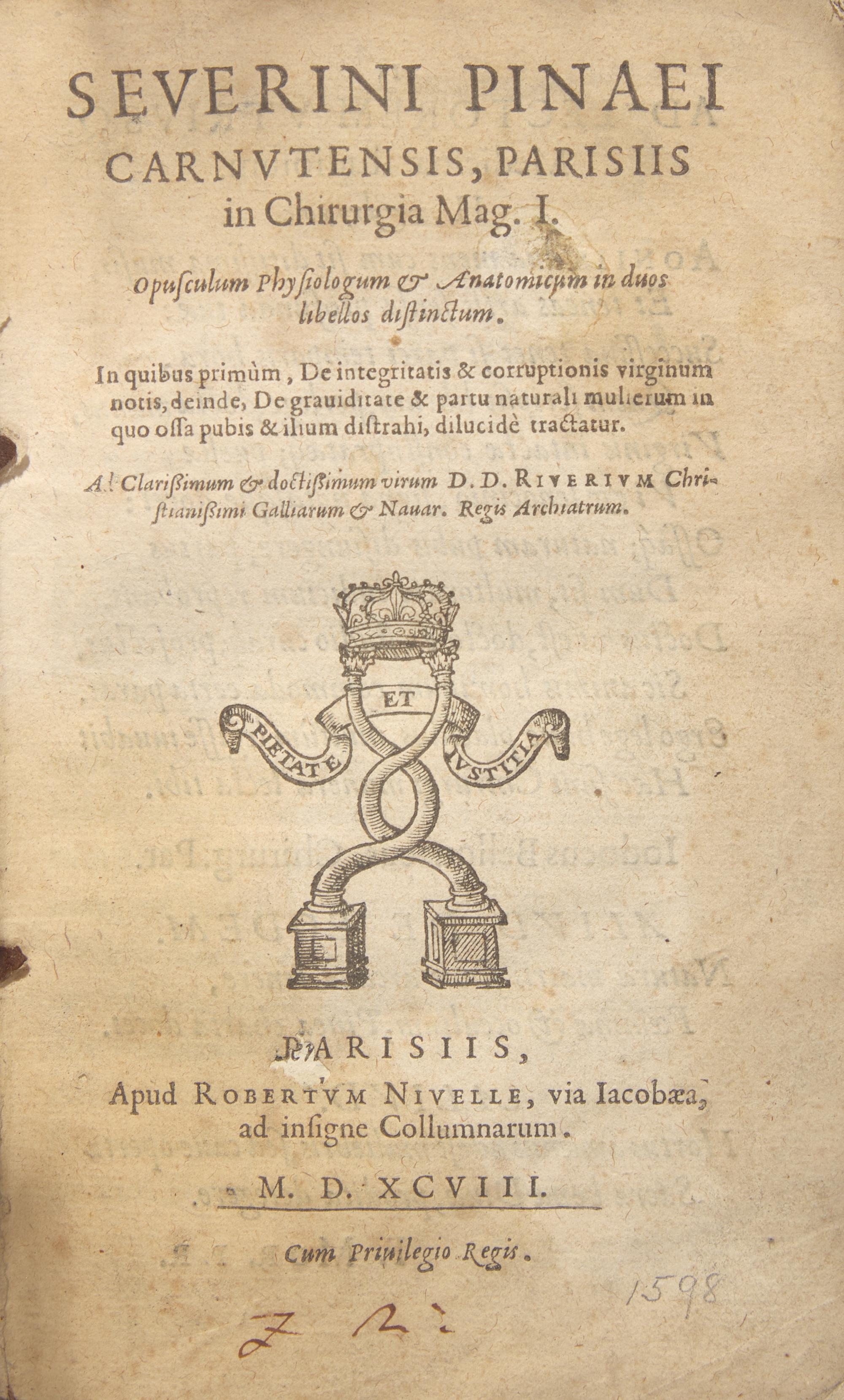 [Early Printing] Pineau, Séverin. Opusculum Physiologum & Anatomicum in duos libellos distinctum