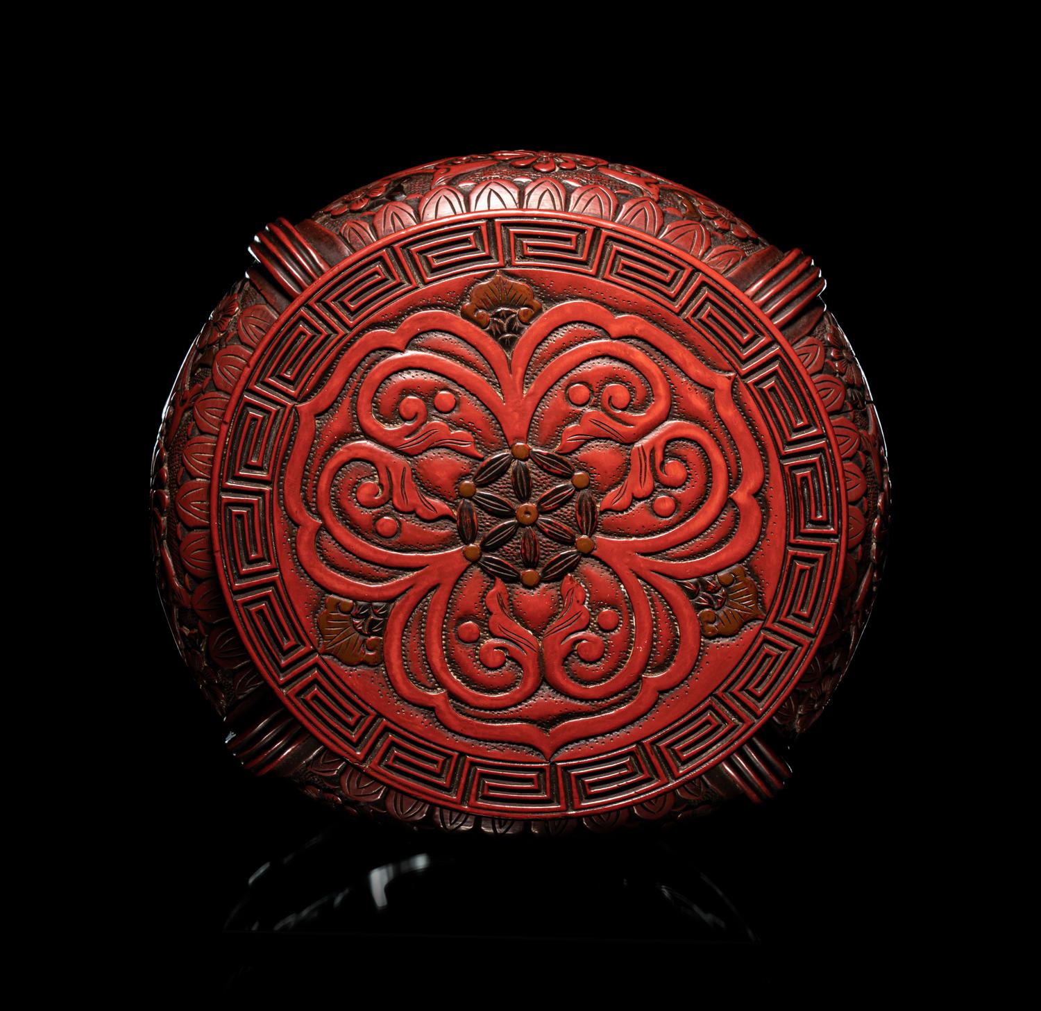 A Pair of Japanese Carved Cinnabar Lacquer Stands