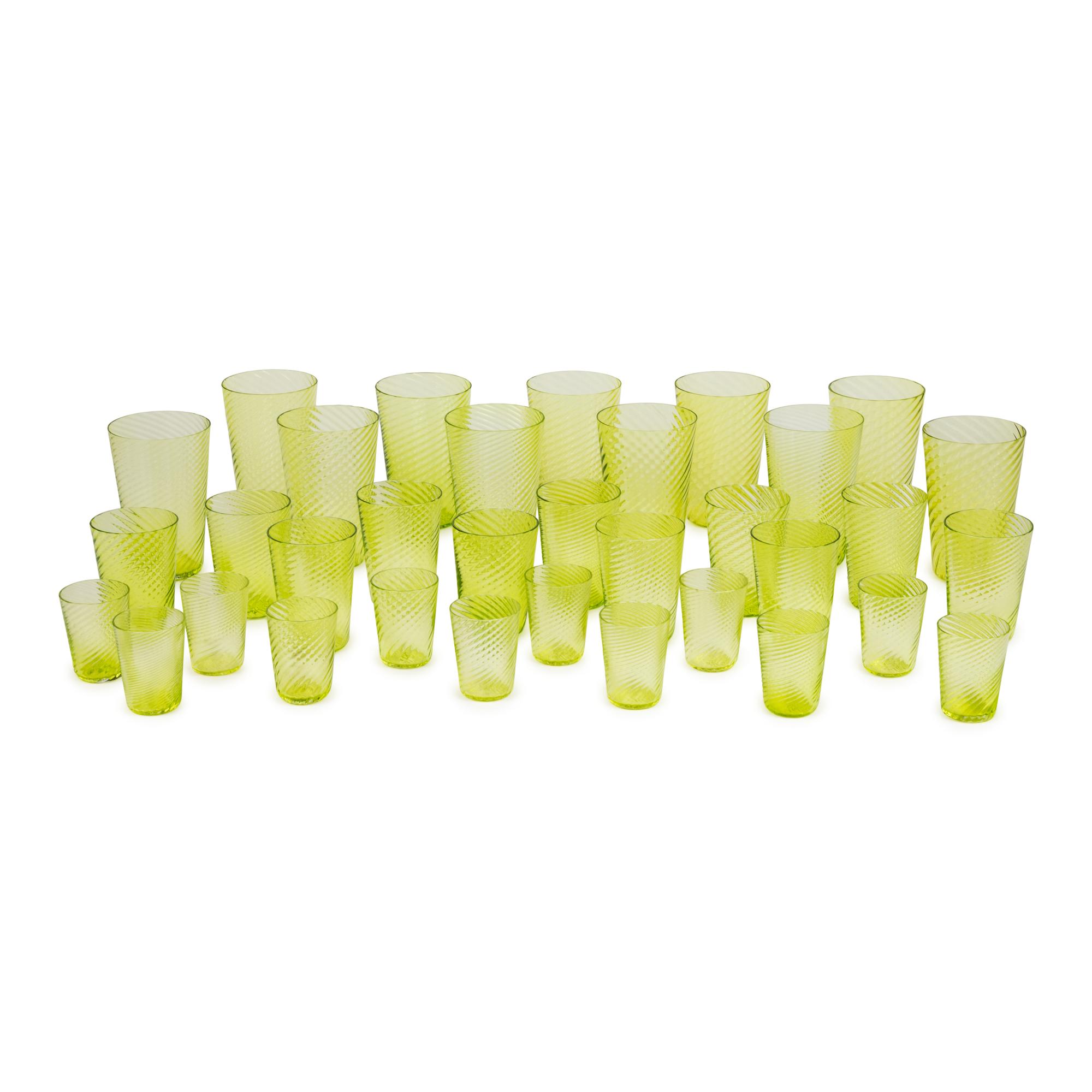 A Group of Green Glass Drinkware