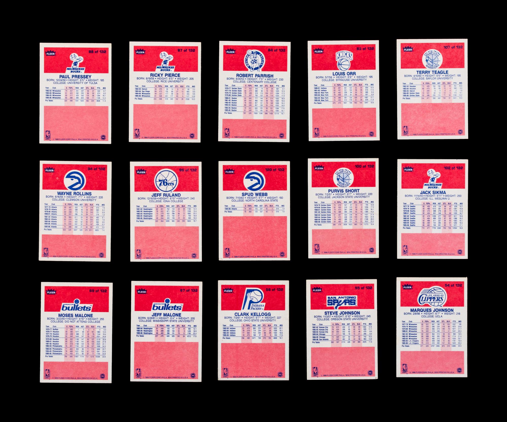 A Group of 49 1986 Fleer Basketball Cards, Including Multiple Rookies, Hall of Famers and Stars,
