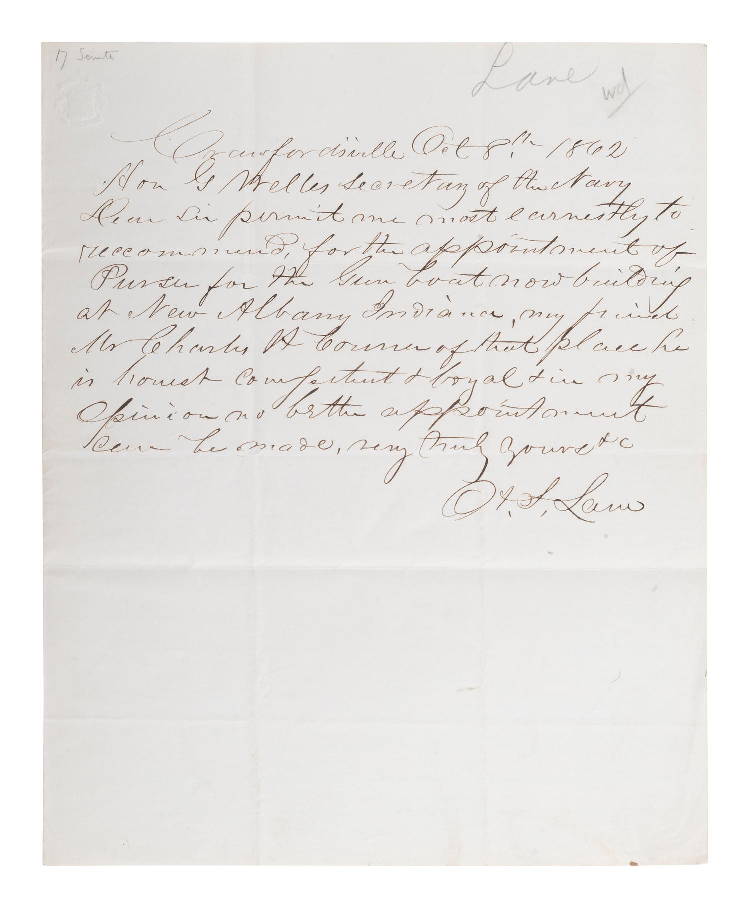 [CIVIL WAR - NAVY]. A group of 3 letters signed by Gideon Welles, comprising: