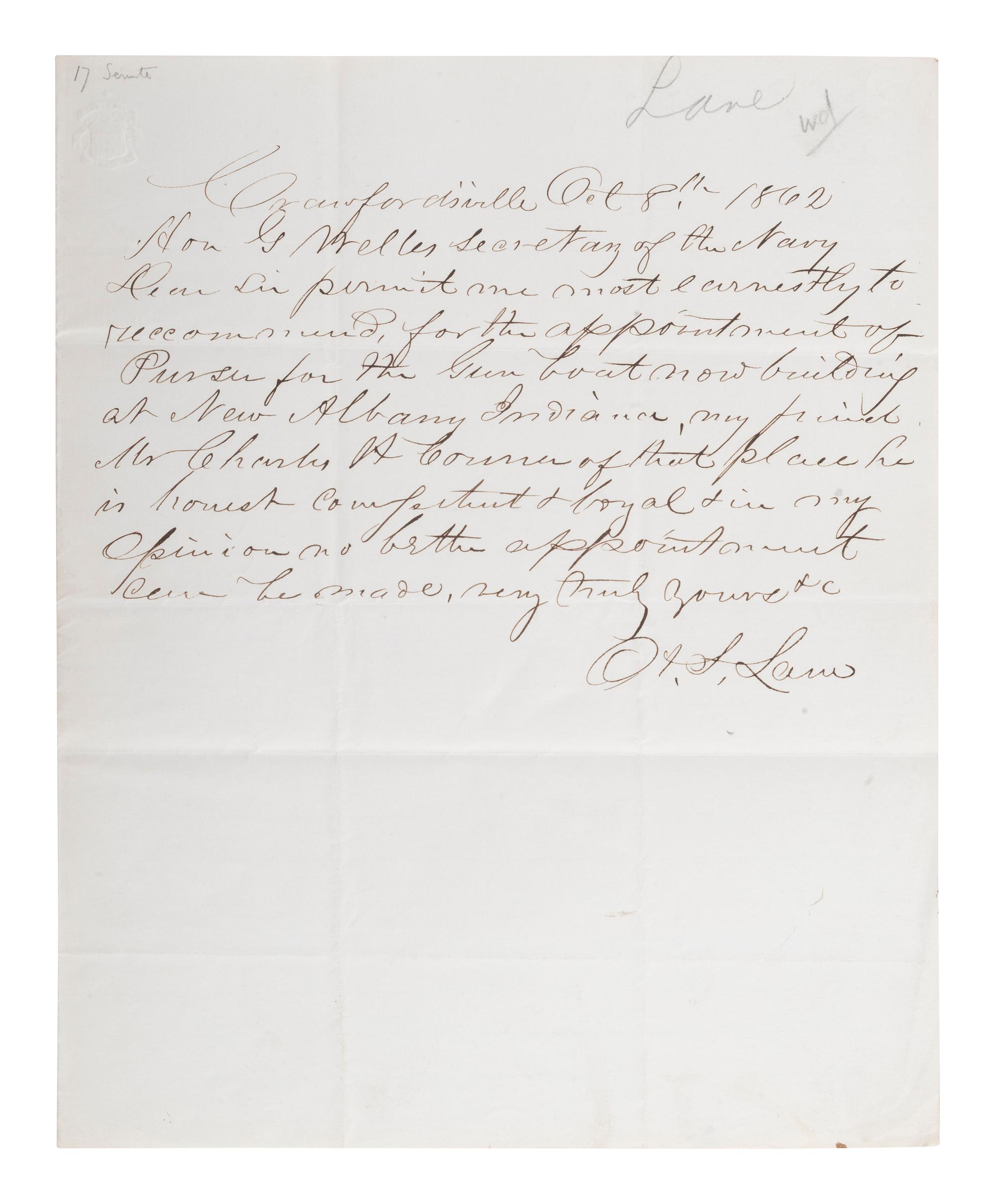 [CIVIL WAR - NAVY]. A group of 3 letters signed by Gideon Welles, comprising: