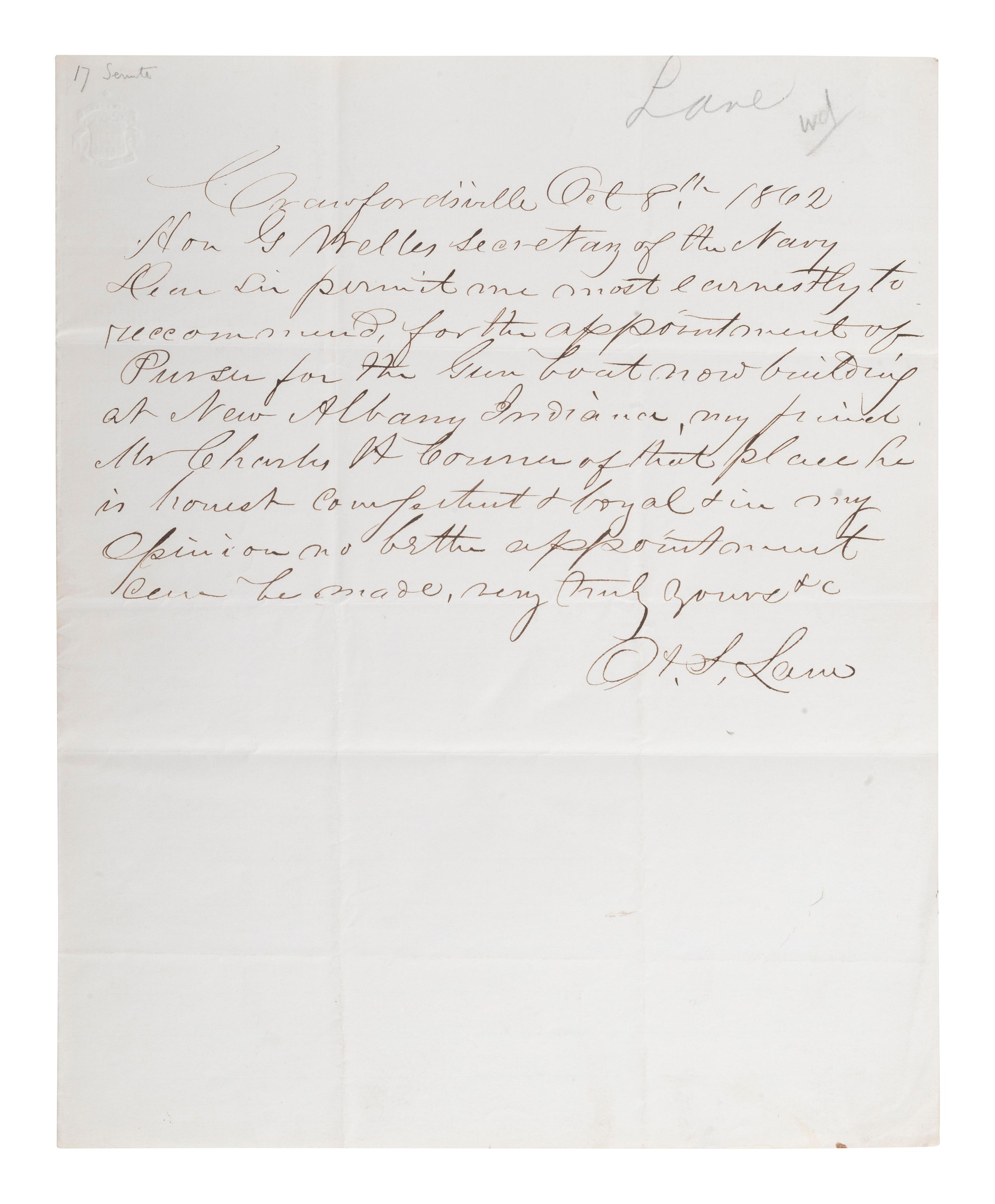 [CIVIL WAR - NAVY]. A group of 3 letters signed by Gideon Welles, comprising: