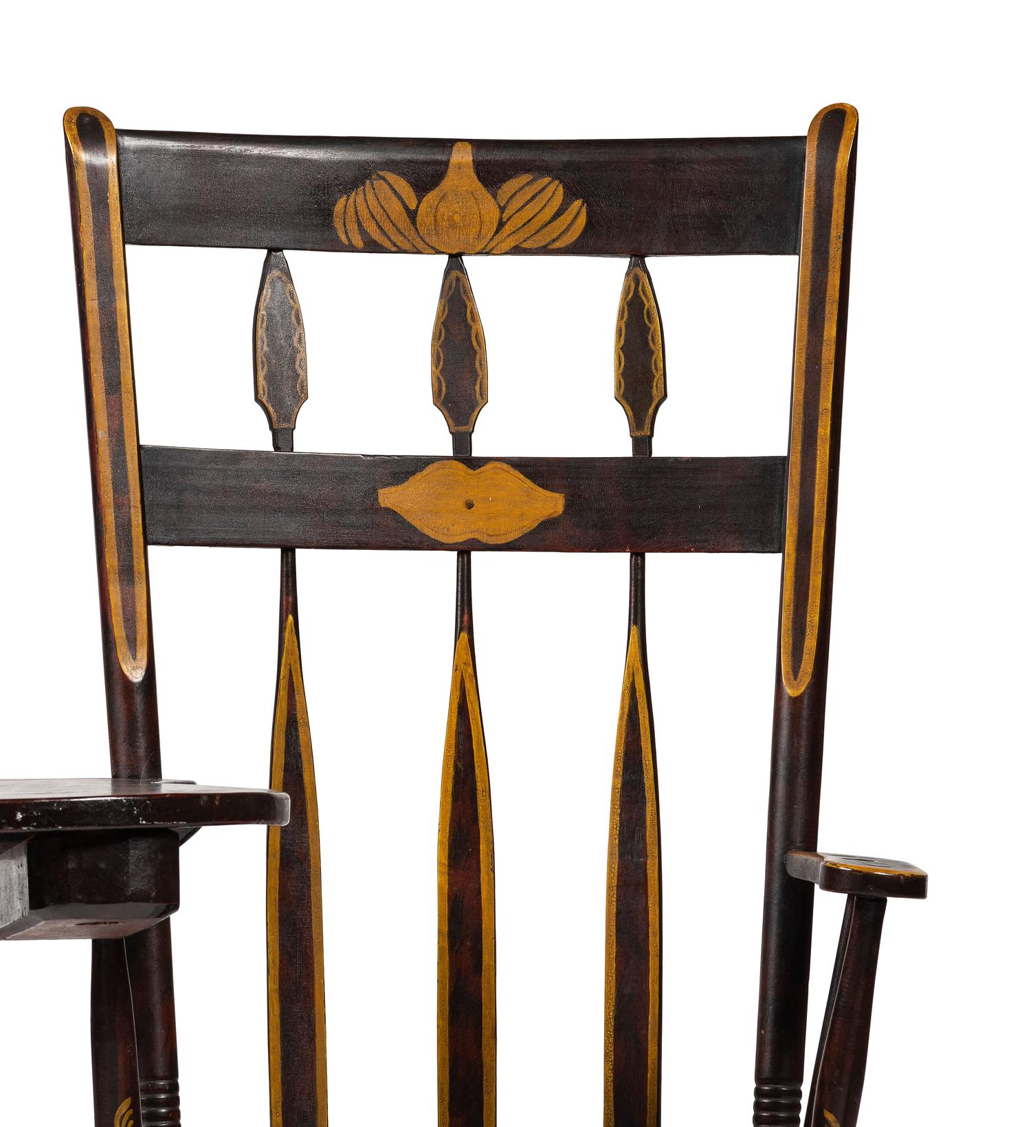 A Classical Grain and Yellow Painted Writing Arm Windsor Armchair, 19th Century