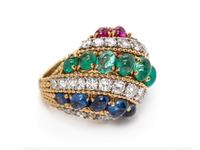 An 18 Karat Yellow Gold, Platinum, Diamond and Multigem Ring, Van Cleef & Arpels,