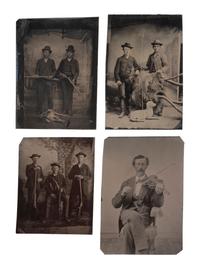 [EARLY PHOTOGRAPHY]. A group of 6 tinypes of hobbyists and hunters.