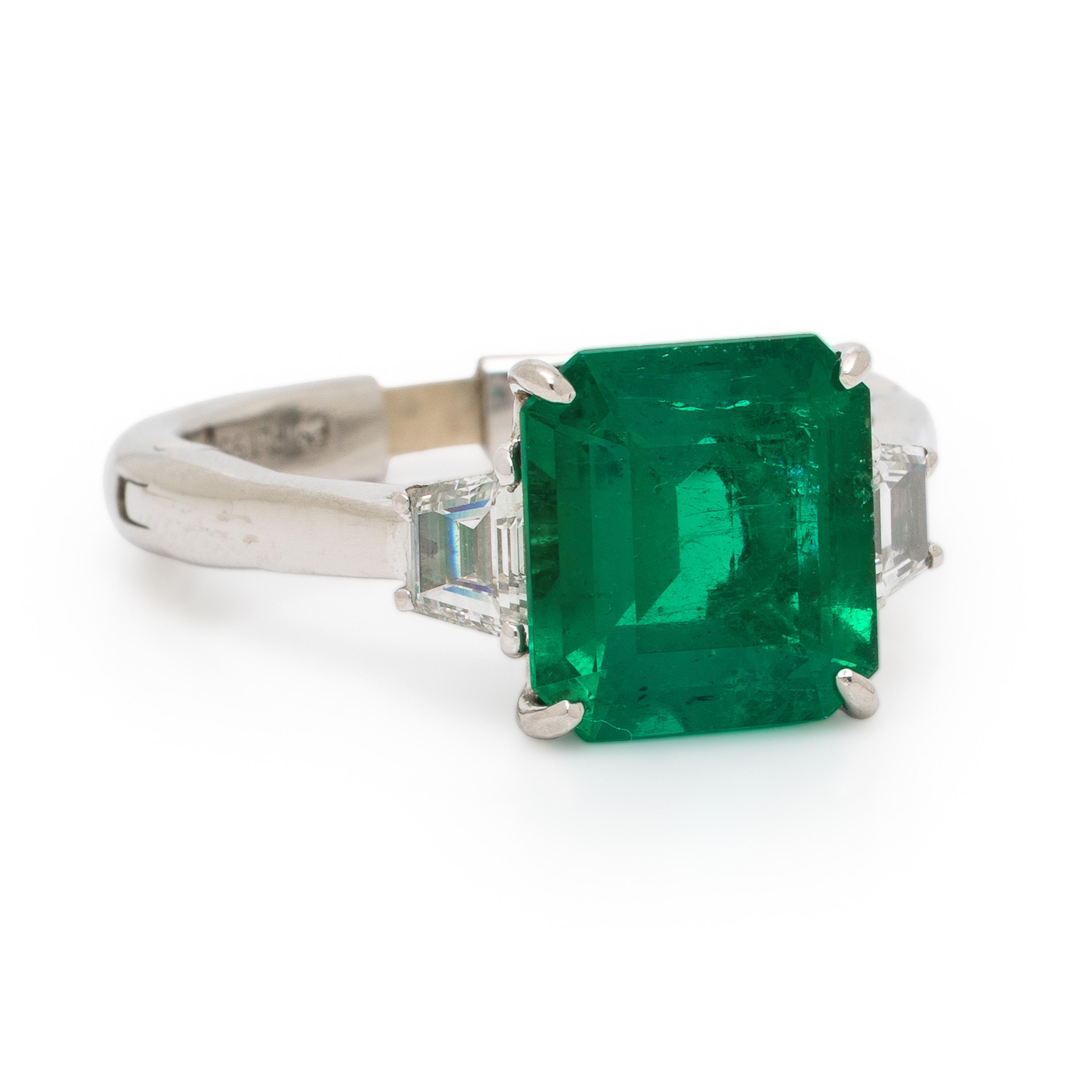 Colombian Emerald, Diamond, and Platinum Ring
