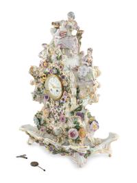 A Large German Porcelain Clock and Stand