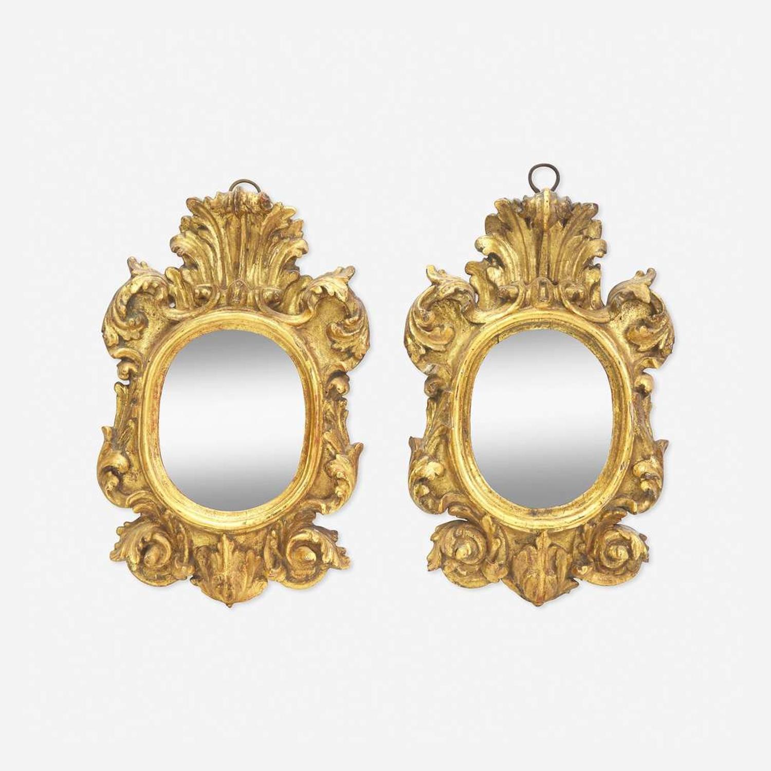 A Pair of Italian Baroque Carved Giltwood Mirrors 17th century
