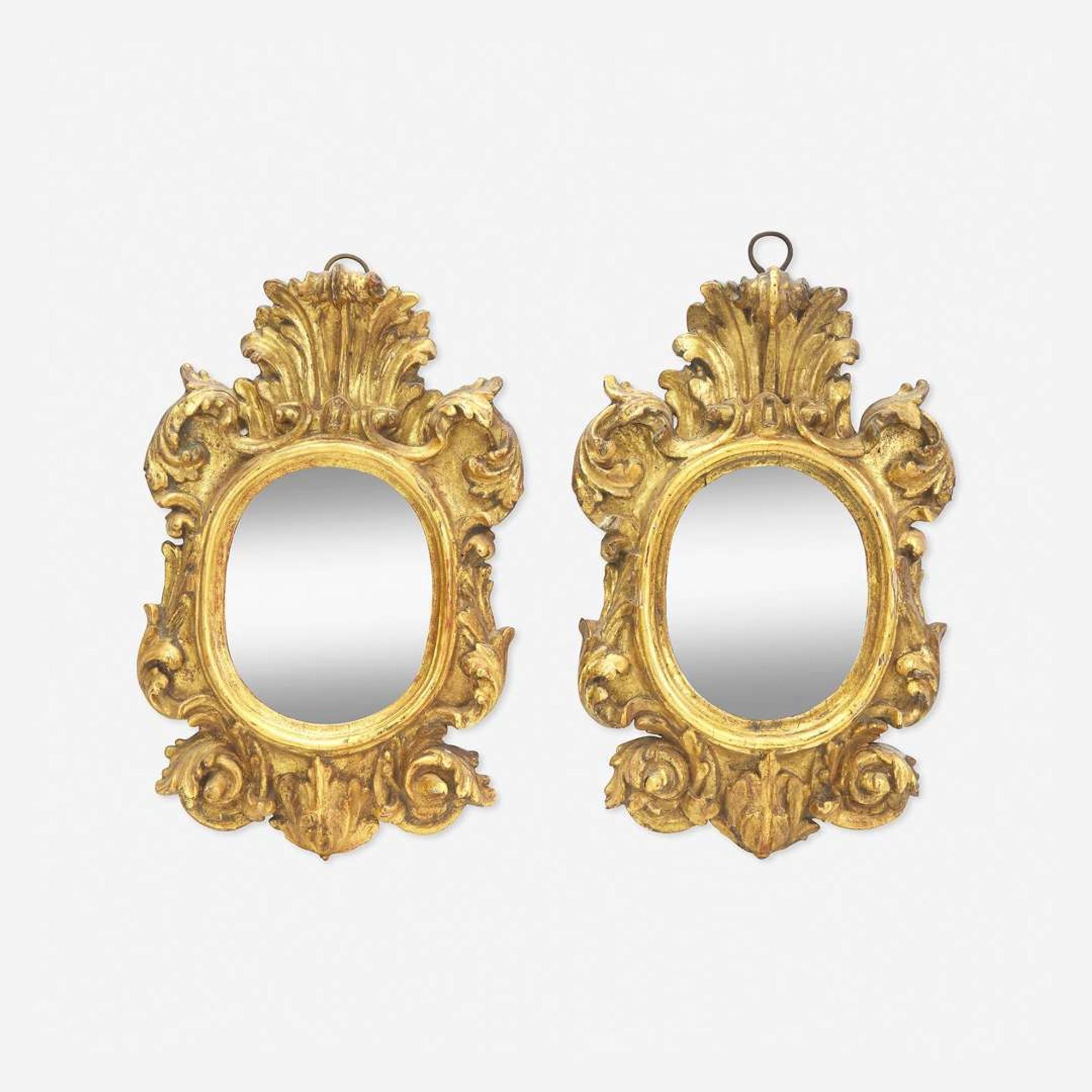 A Pair of Italian Baroque Carved Giltwood Mirrors 17th century