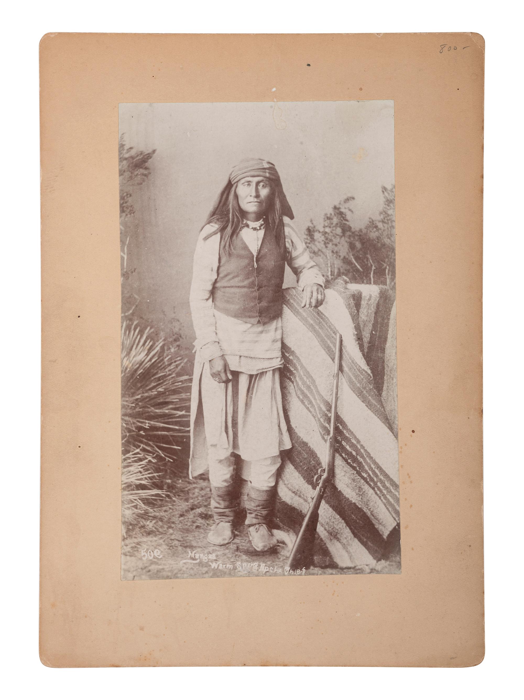 [NATIVE AMERICAN]. [WITTICK, Ben, photographer]. Standing portrait of Mangas, Warm Spring Apache Chief, ca 1883.