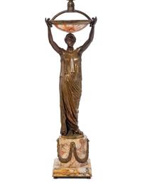 A Continental Gilt Bronze and Onyx Figural Table Lamp