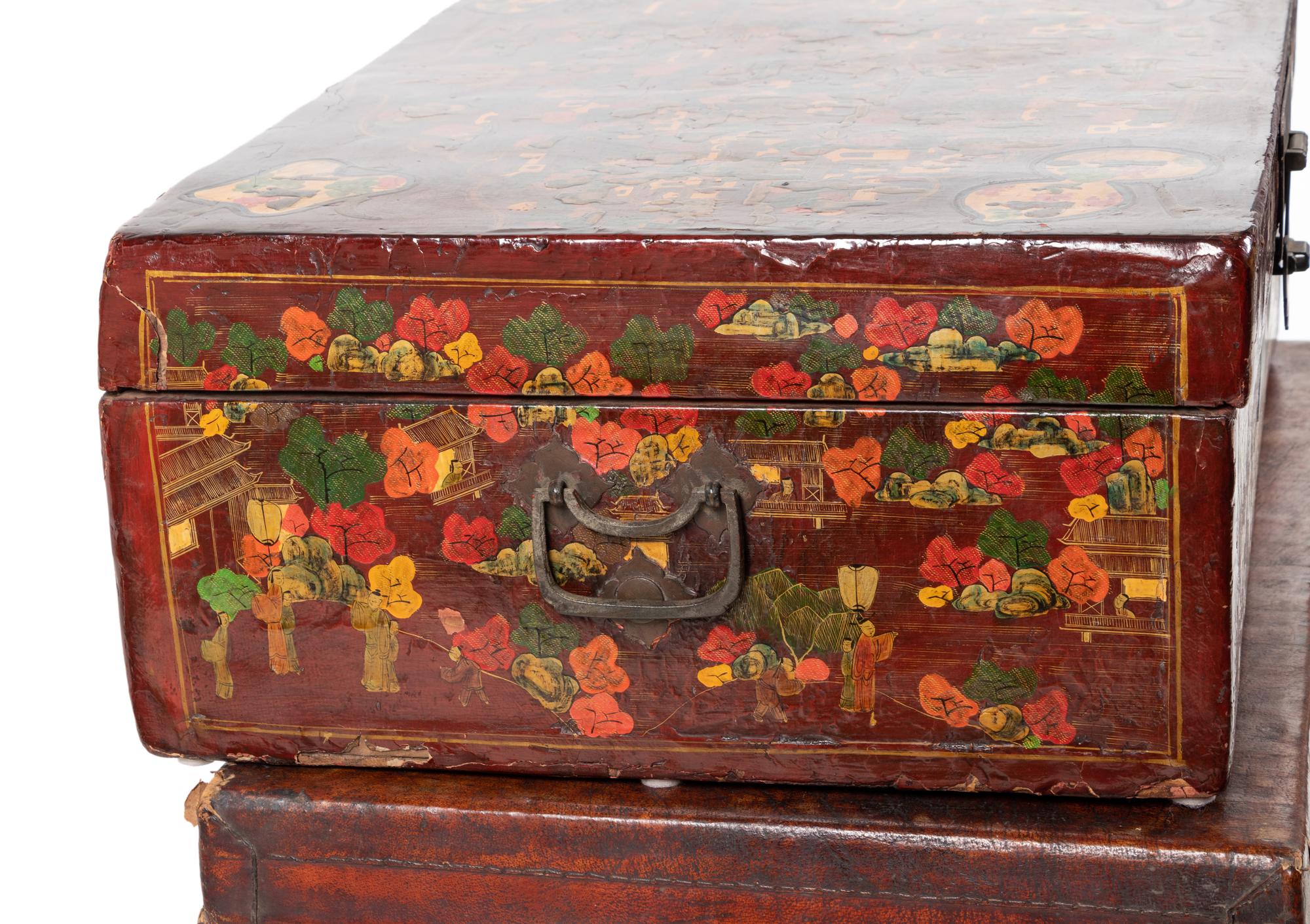 Three Chinese Export Leather-Veneered Trunks