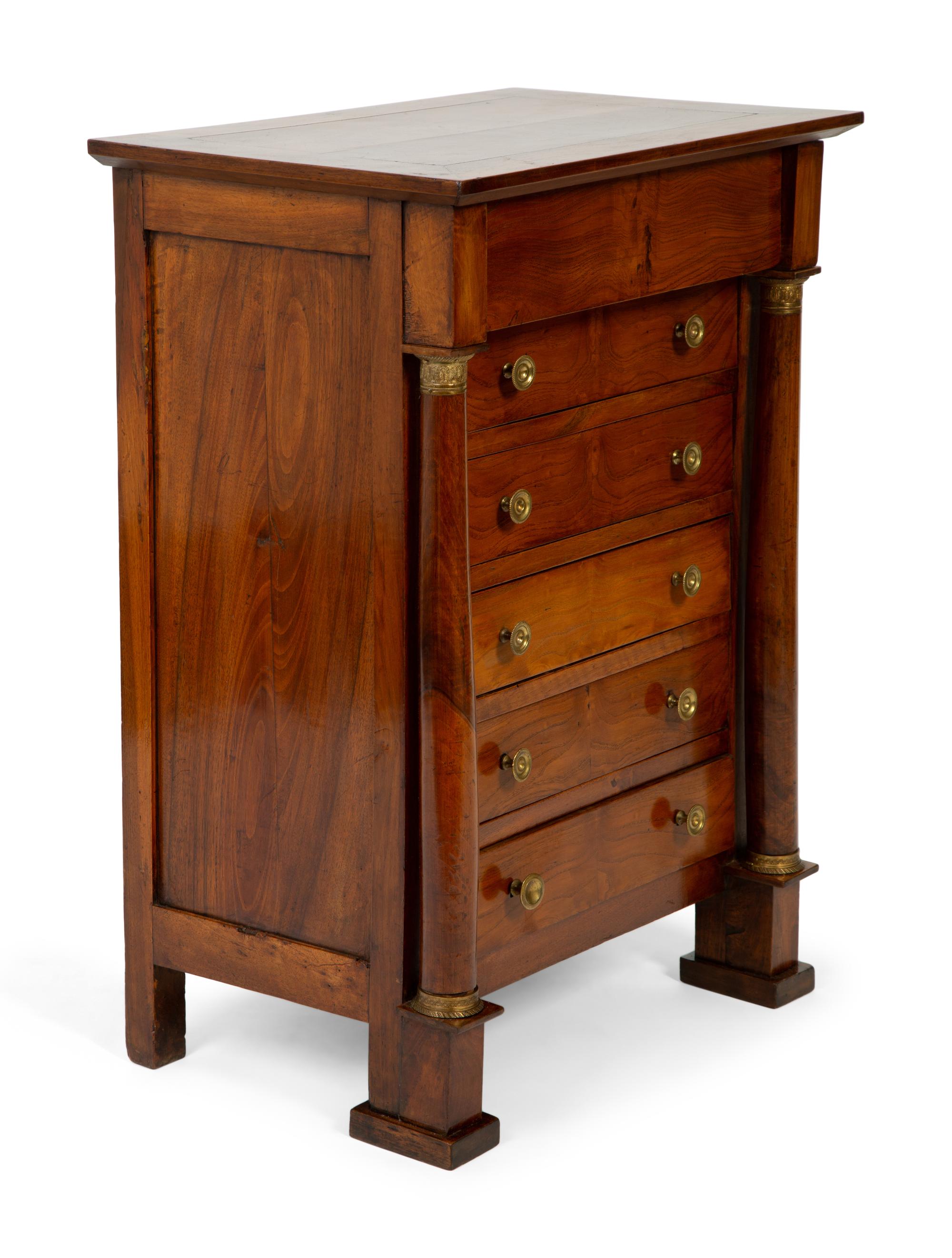 An Empire Gilt Bronze Mounted Walnut Diminutive Six-Drawer Chest — EARLY 19TH CENTURY