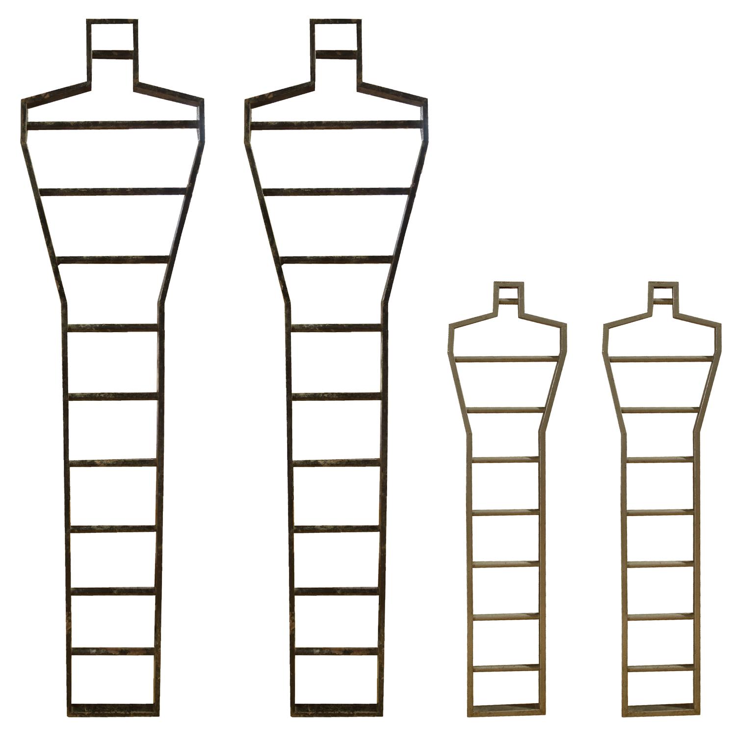 A Set of Four Iron Mannequins 17.5" w x 1.5" D x 70" H and 12" W x 1" D x 44.5" H — Italy, 20th Century