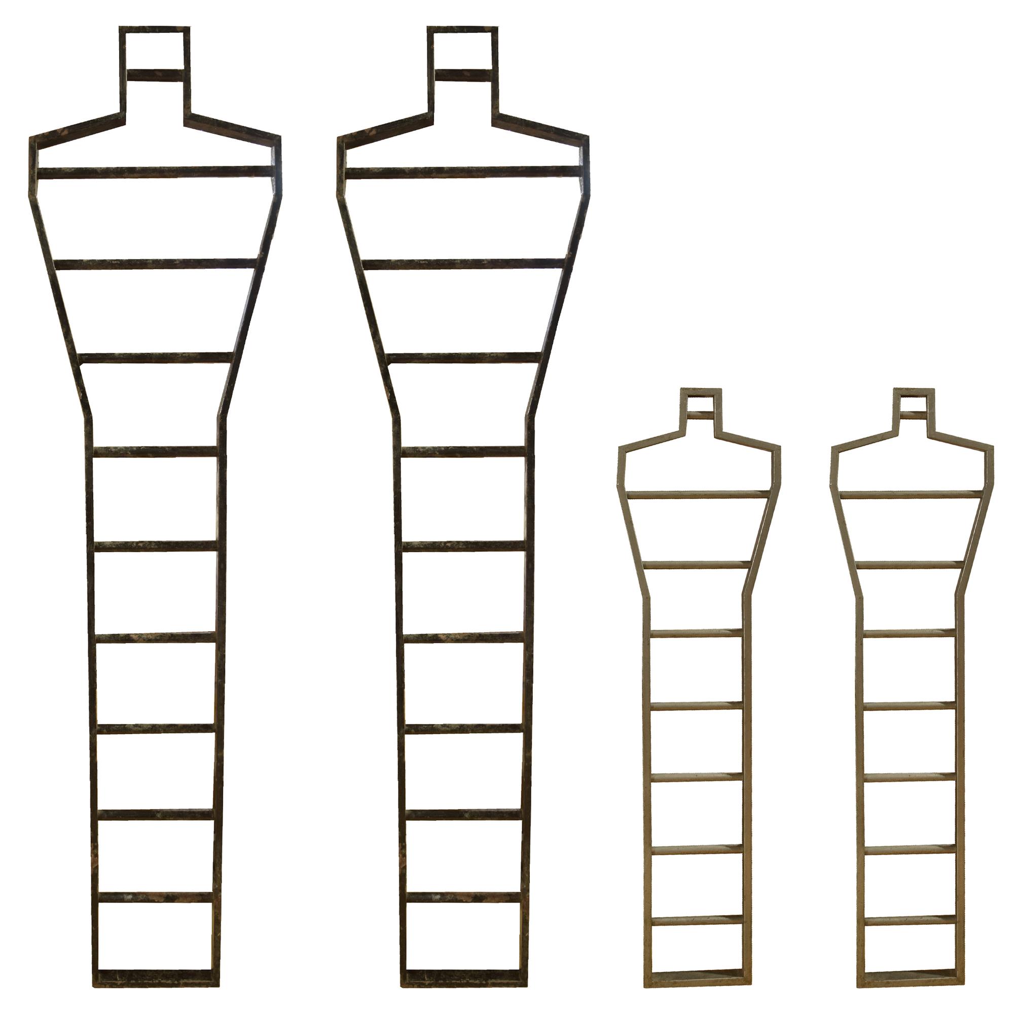 A Set of Four Iron Mannequins 17.5" w x 1.5" D x 70" H and 12" W x 1" D x 44.5" H — Italy, 20th Century