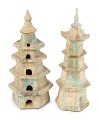 Two Chinese Glazed Terracotta Pagoda Models — HAN DYNASTY