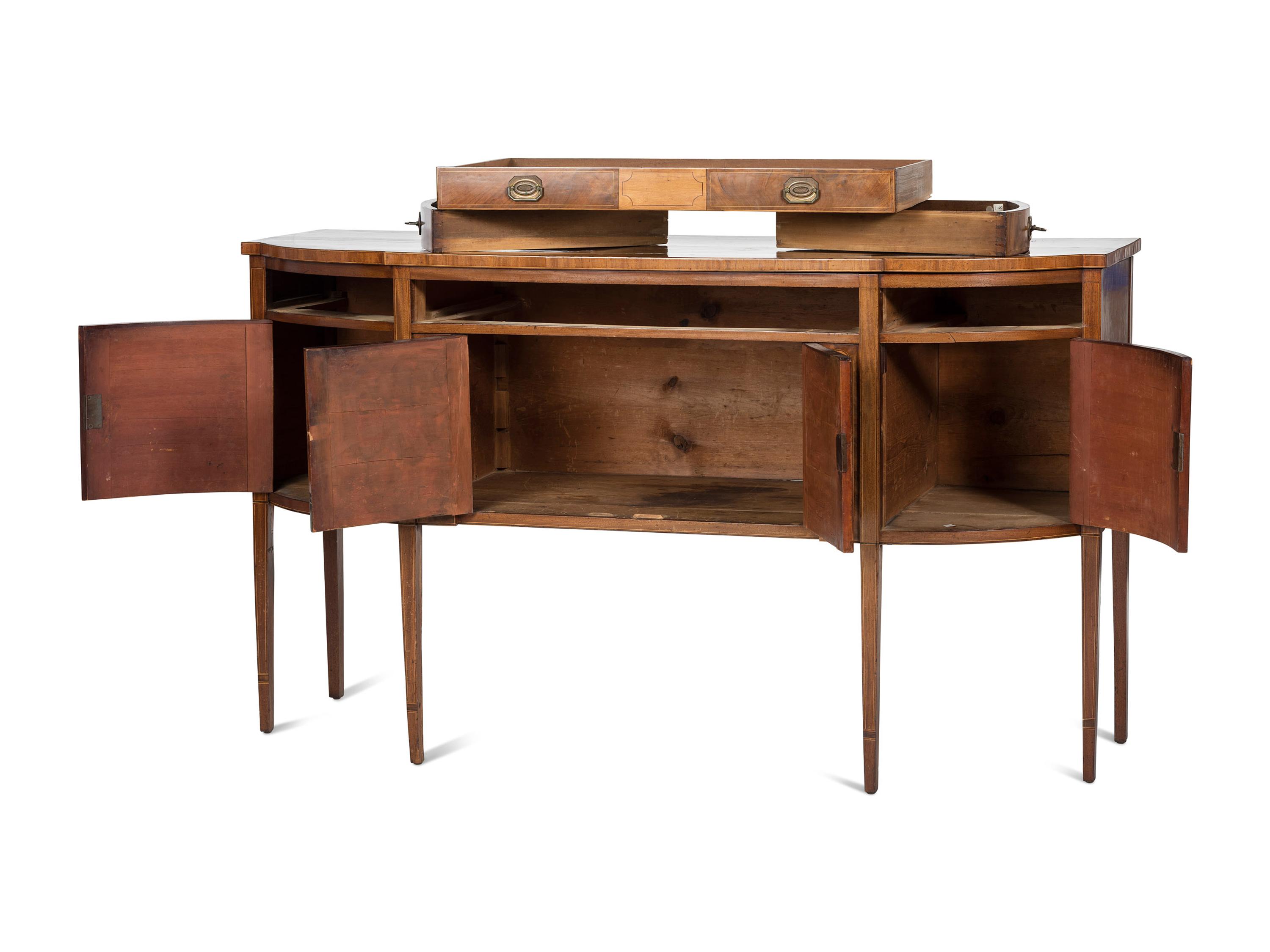 A Federal Figured Walnut and Birch Tambour and Bow-Front Sideboard