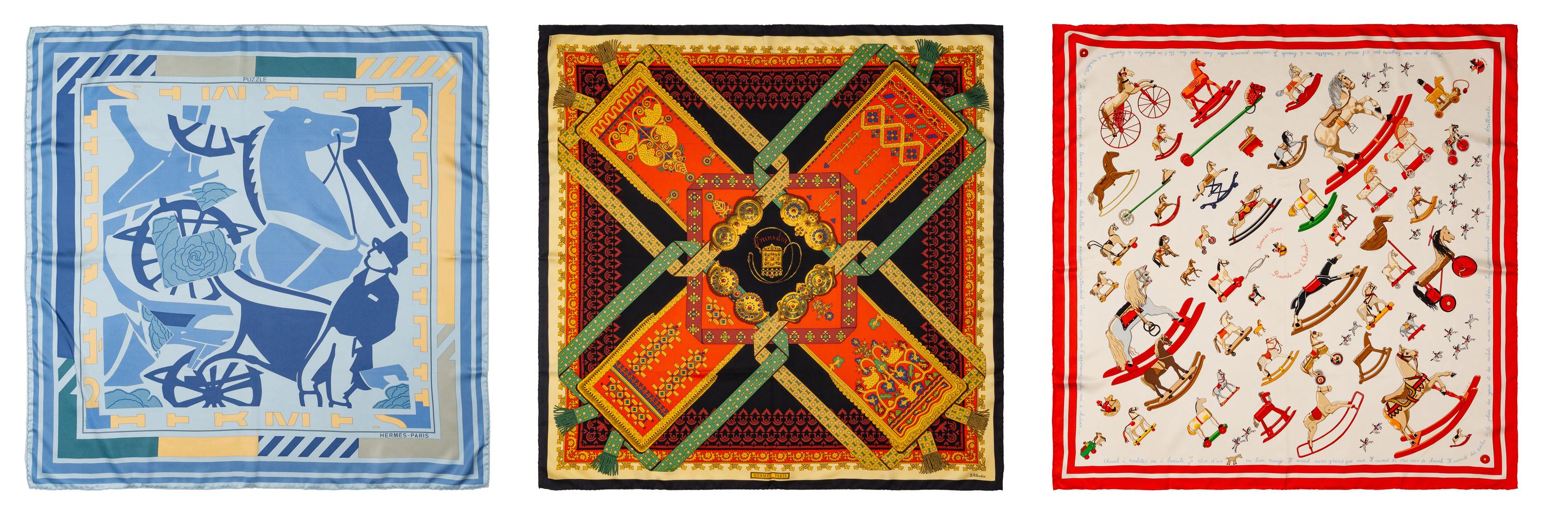 A Group of Three Hermès Silk Scarves
