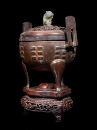 A Chinese Cast Bronze Tripod Incense Burner