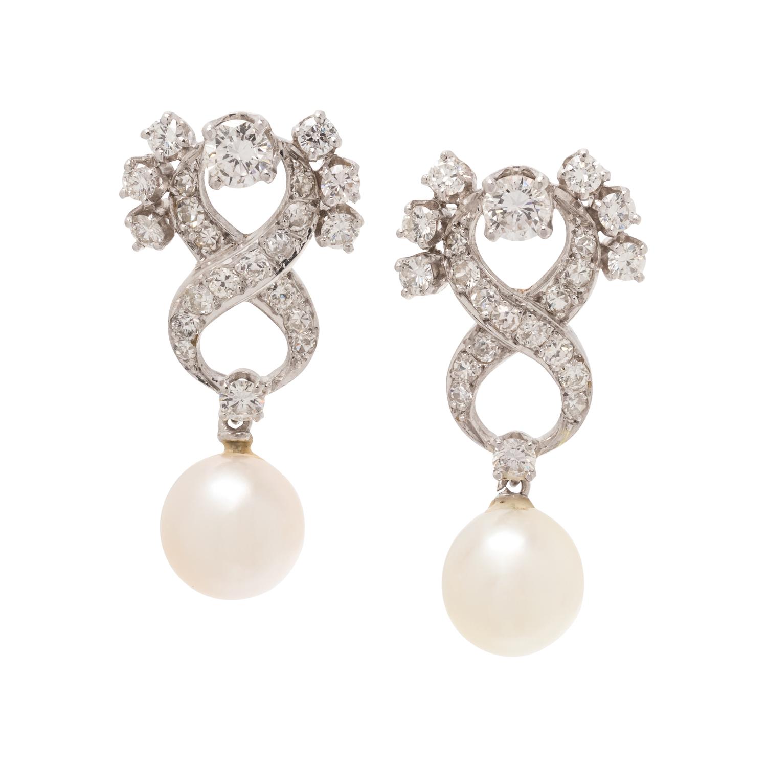 DIAMOND AND CULTURED PEARL EARRINGS