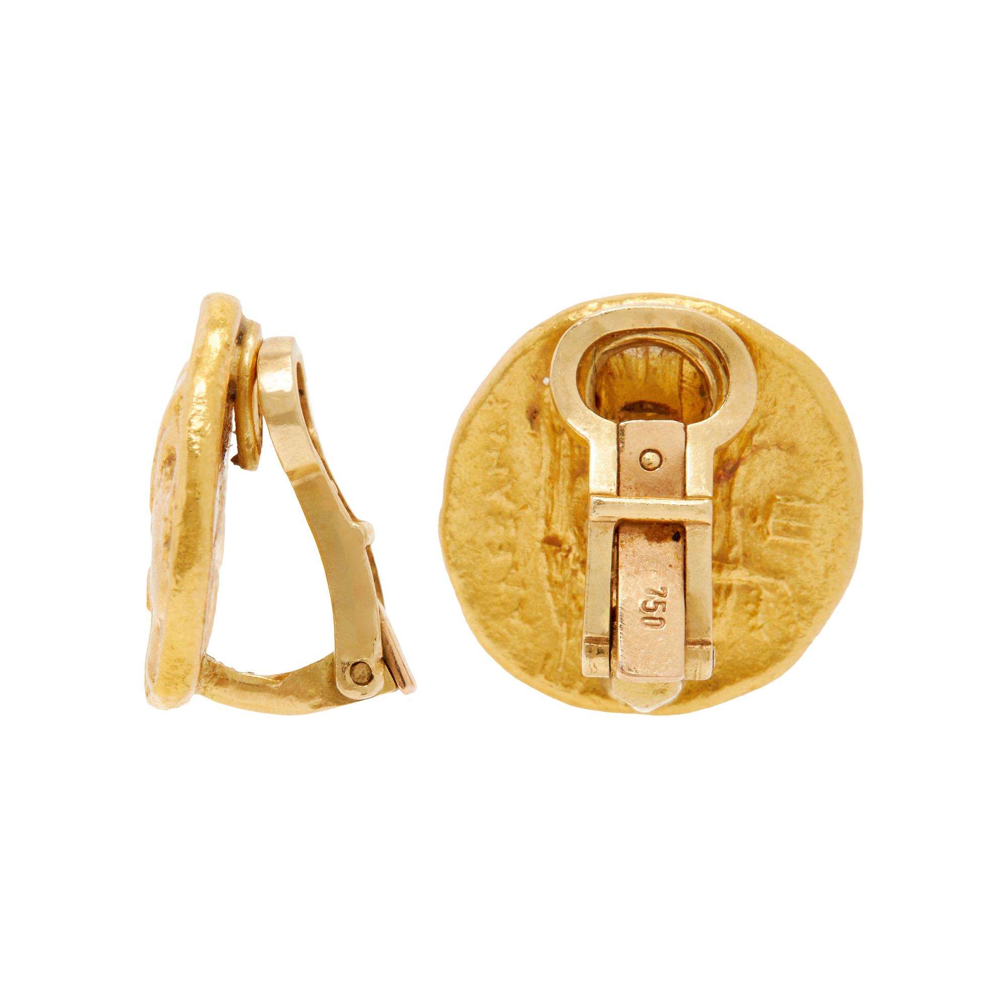 YELLOW GOLD COIN CLIP EARRINGS