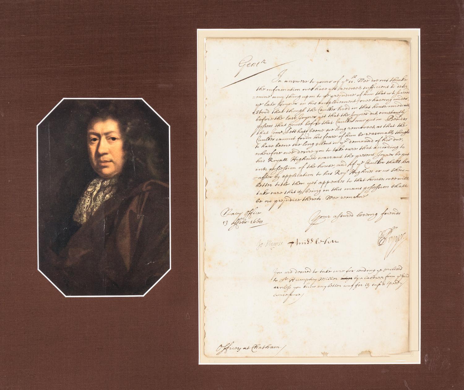 PEPYS, SAMUEL. ALS ("Pepys"), 1pg, Catham, February 13, 1668. Countersigned by Middleton and Mennes.