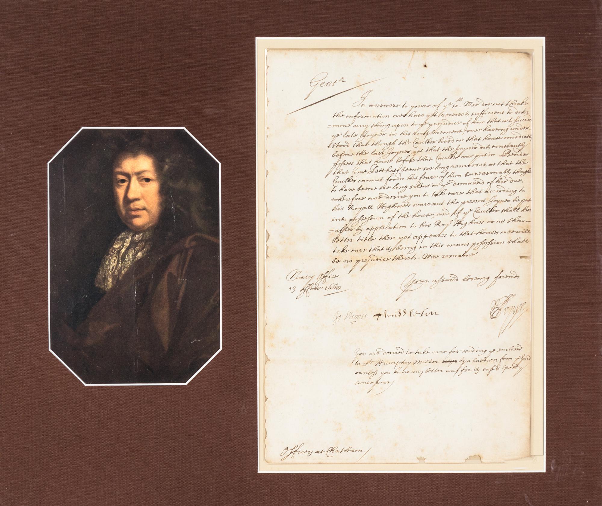 PEPYS, SAMUEL. ALS ("Pepys"), 1pg, Catham, February 13, 1668. Countersigned by Middleton and Mennes.