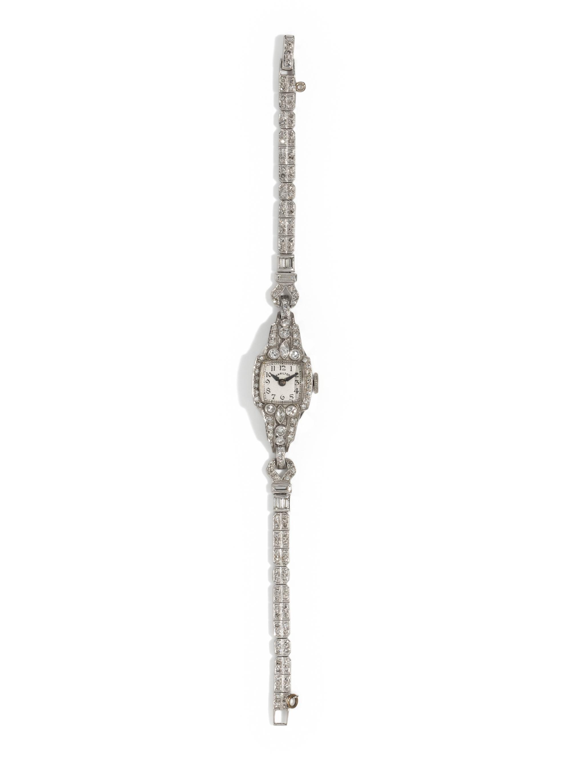 HAMILTON, PLATINUM AND DIAMOND WATCH
