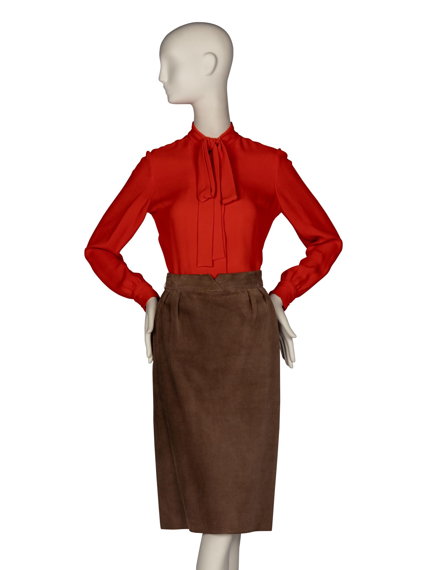 Christian Dior, Haute Couture Blouse and Suede Skirt, F/W 1975