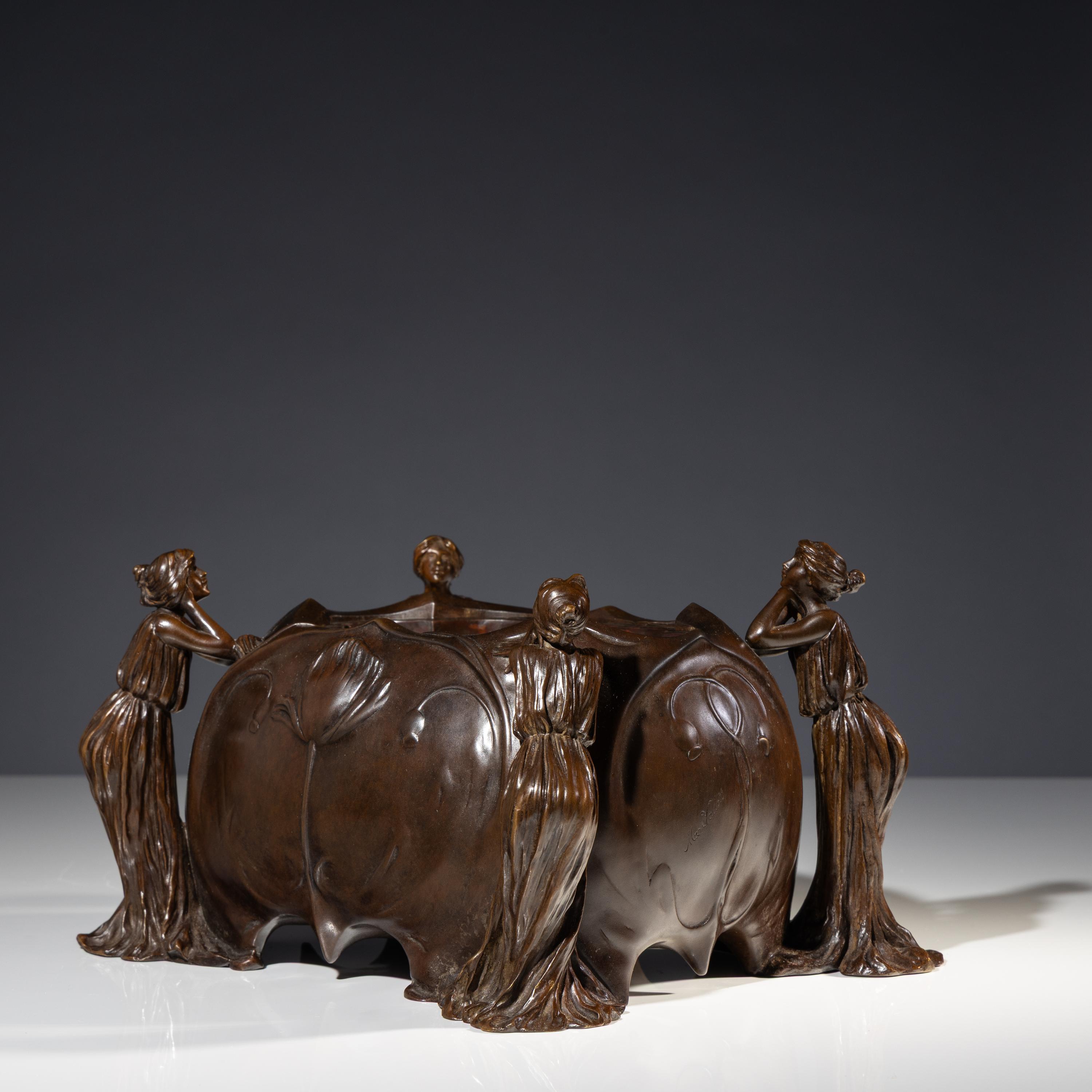 An Art Nouveau Figural Footed Jardinière