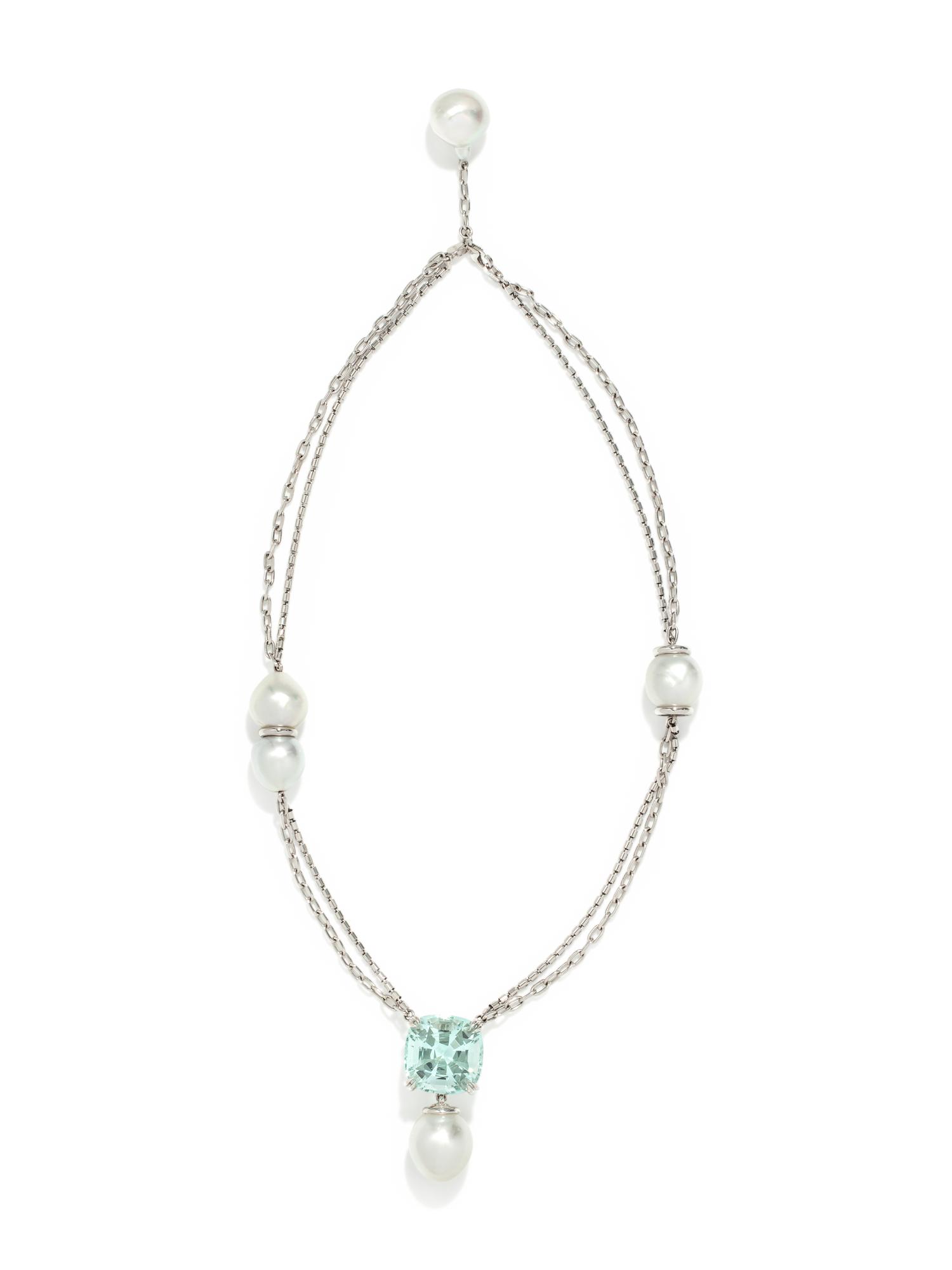 AQUAMARINE AND CULTURED BAROQUE SOUTH SEA PEARL NECKLACE