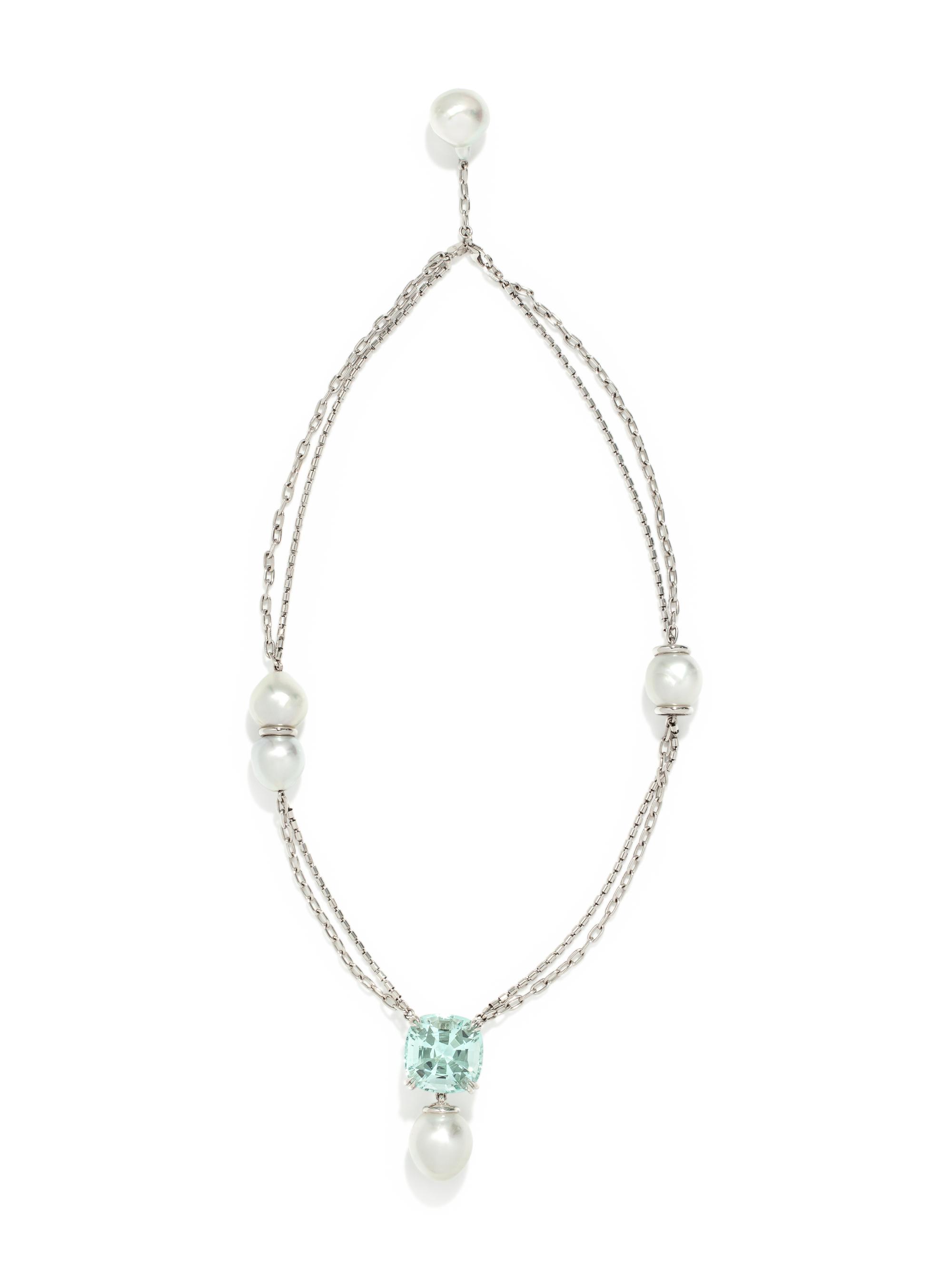 AQUAMARINE AND CULTURED BAROQUE SOUTH SEA PEARL NECKLACE