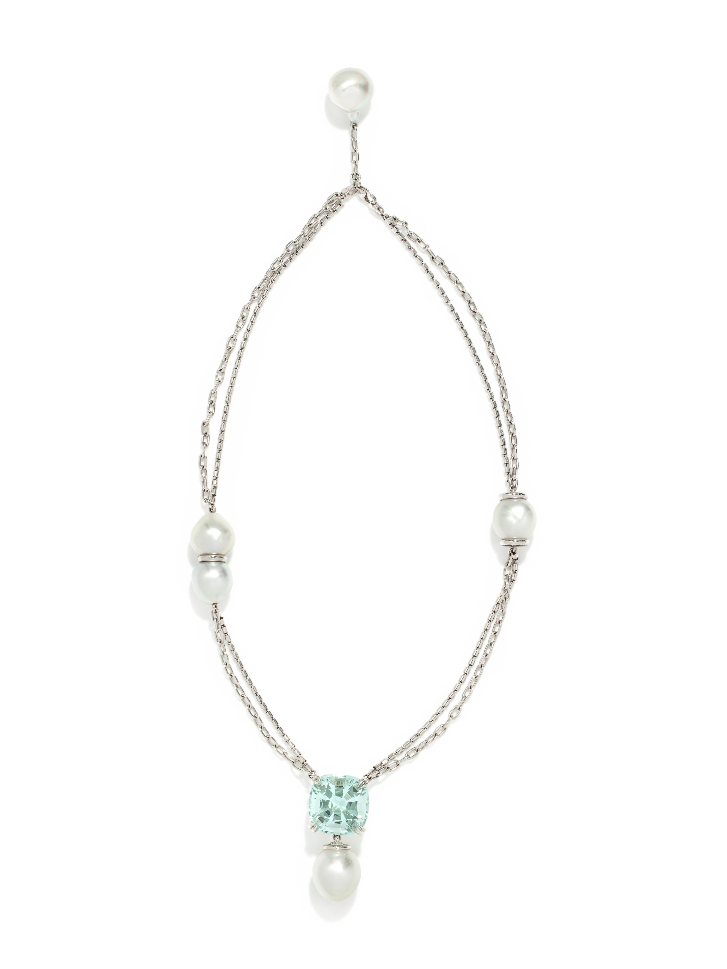 AQUAMARINE AND CULTURED BAROQUE SOUTH SEA PEARL NECKLACE
