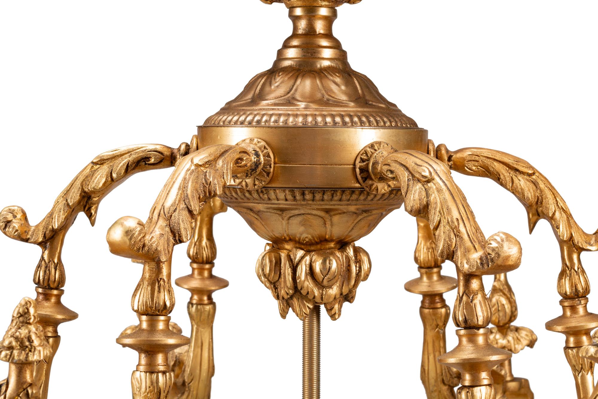 A Large Neoclassical Style Gilt Bronze and Etched Glass Hall Lantern