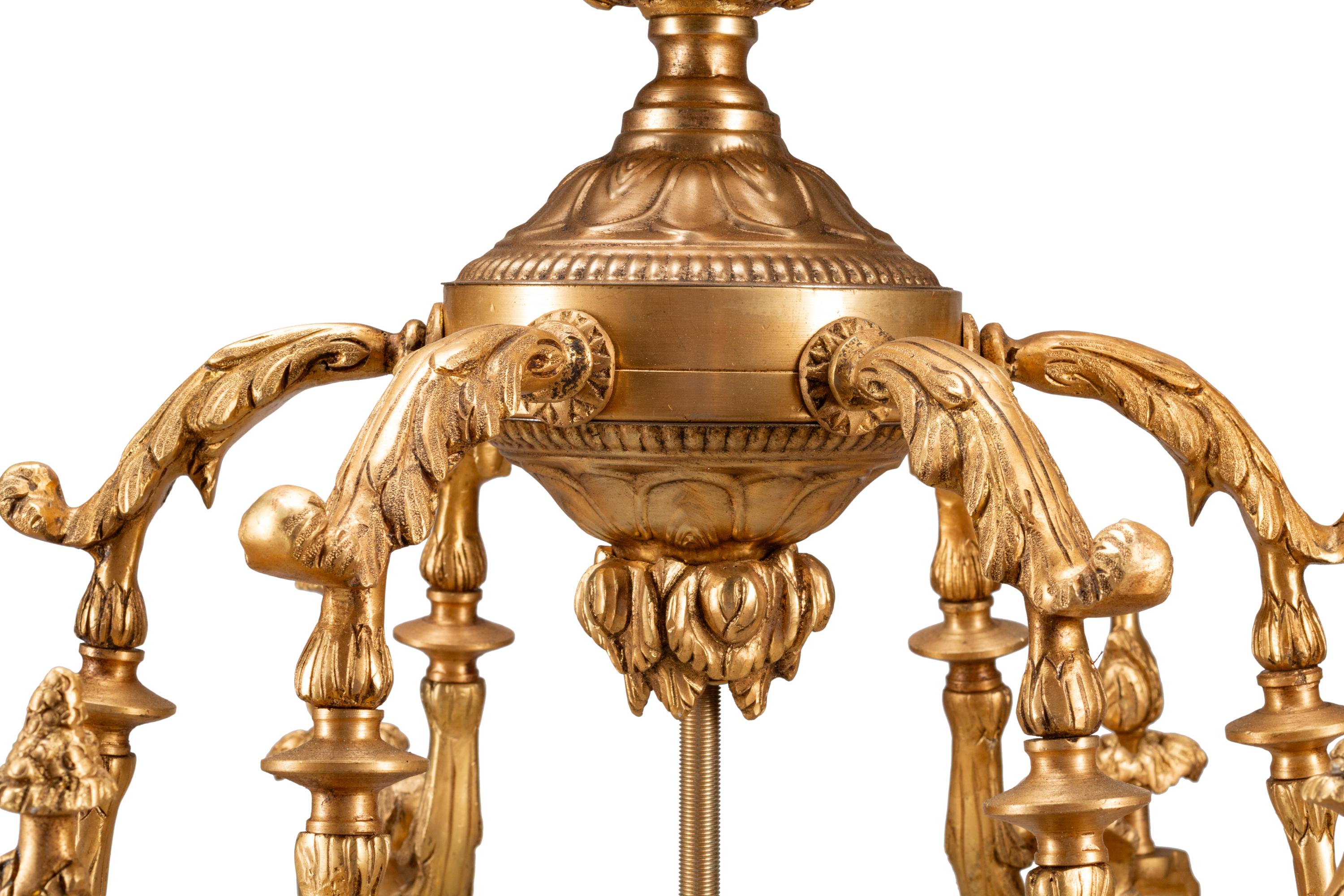 A Large Neoclassical Style Gilt Bronze and Etched Glass Hall Lantern